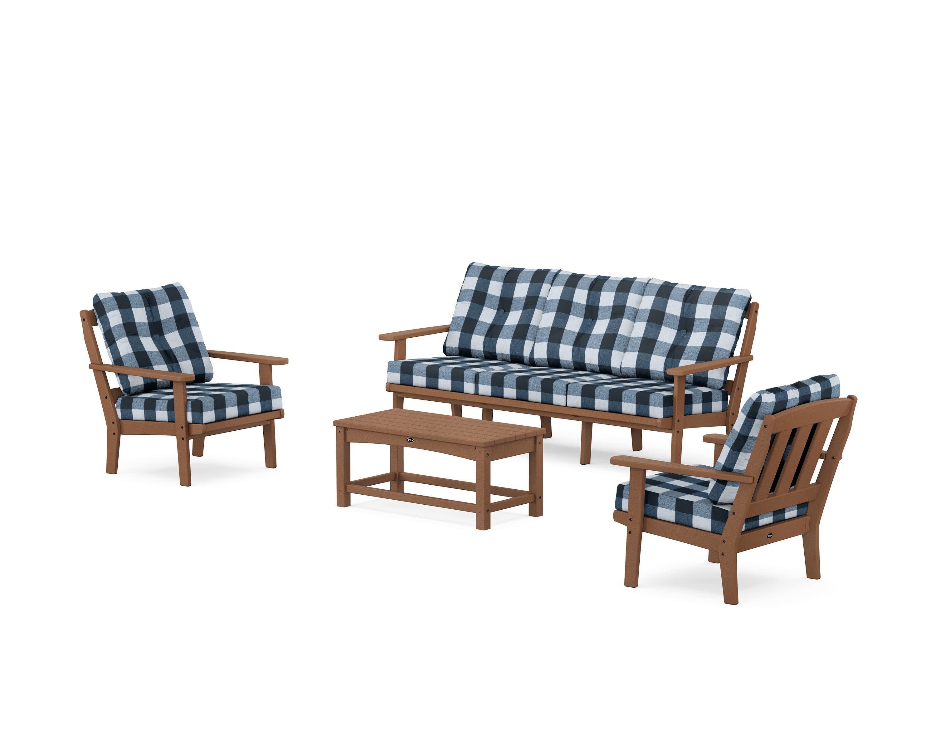 Cape Cod 4-Piece Deep Seating Set with Sofa in Tree House / Buffalo Plaid Marine Indigo