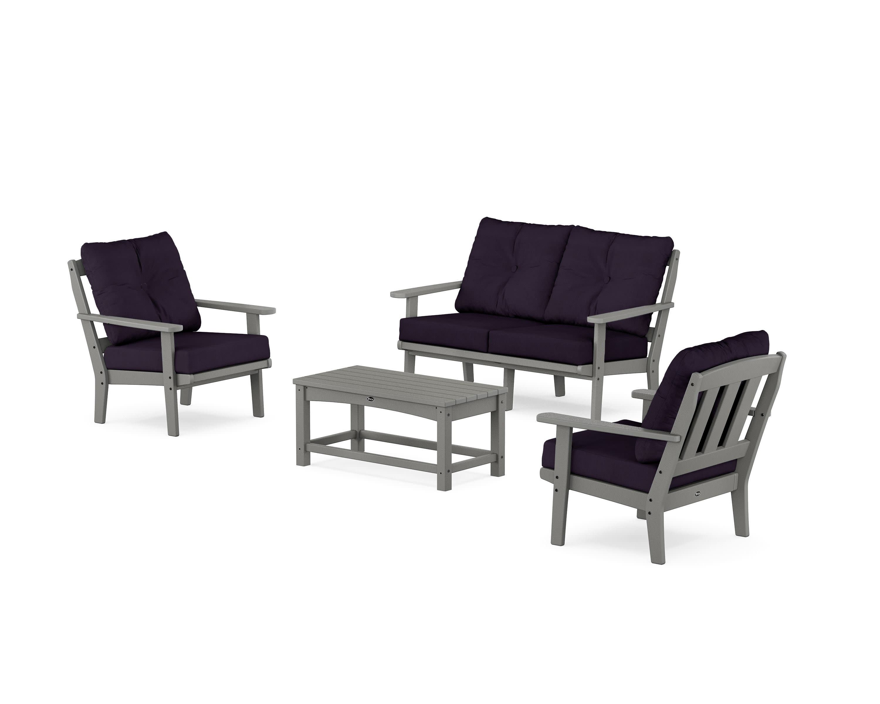 Cape Cod 4-Piece Deep Seating Set with Loveseat in Stepping Stone / Navy Linen