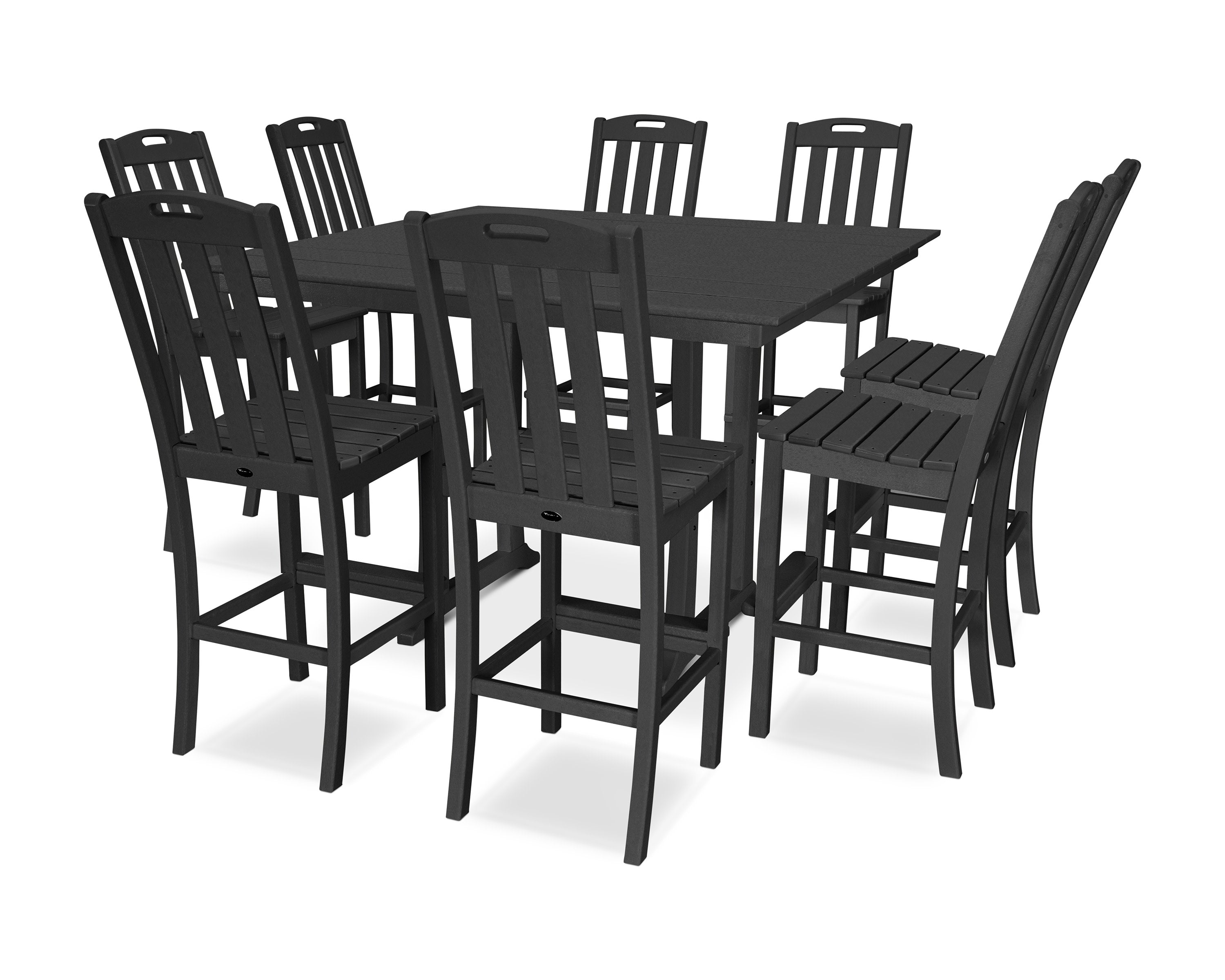 Yacht Club 9-Piece Farmhouse Trestle Side Chair Bar Set in Charcoal Black