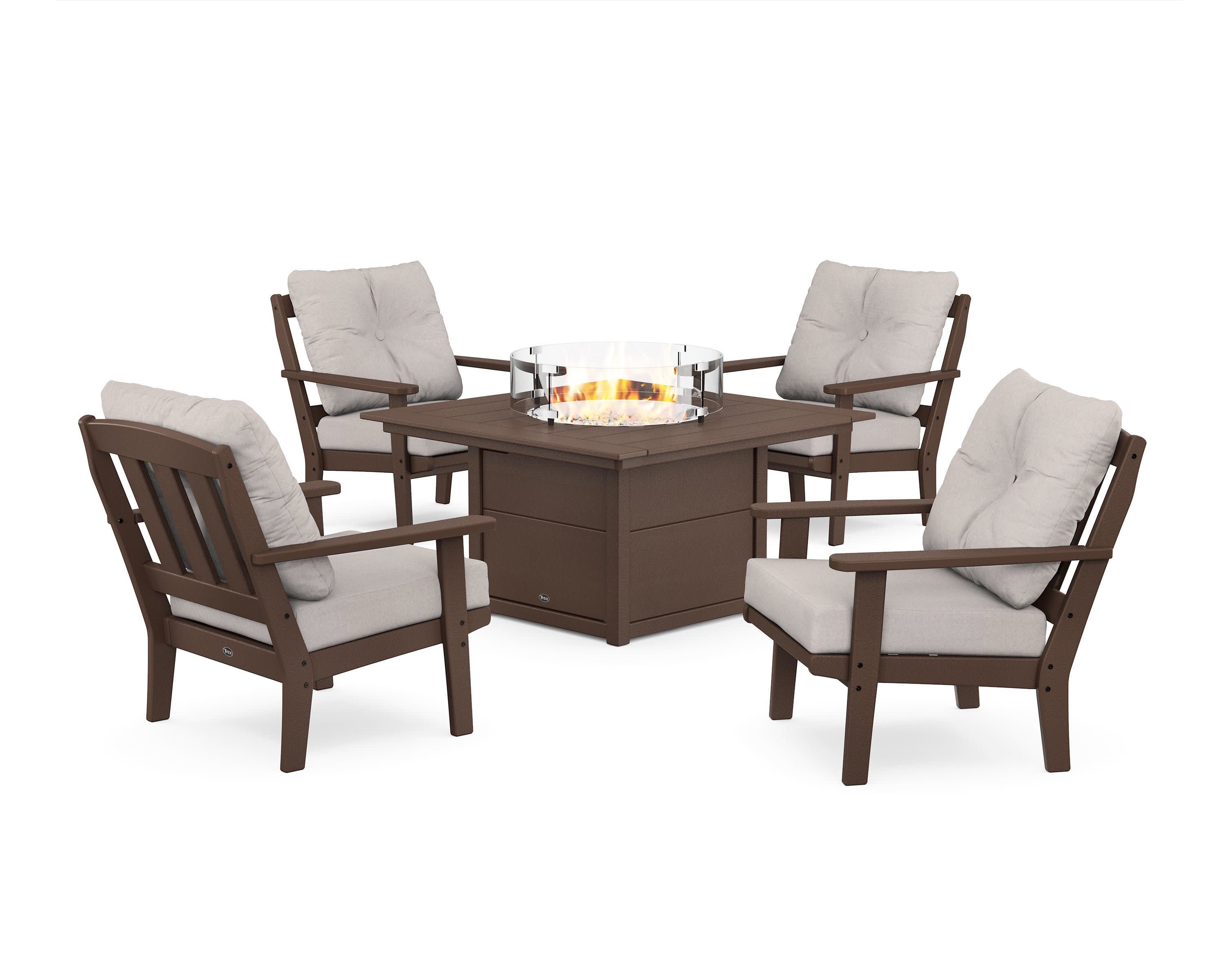 Cape Cod 5-Piece Deep Seating Set with Fire Pit Table in Vintage Lantern / Dune Burlap