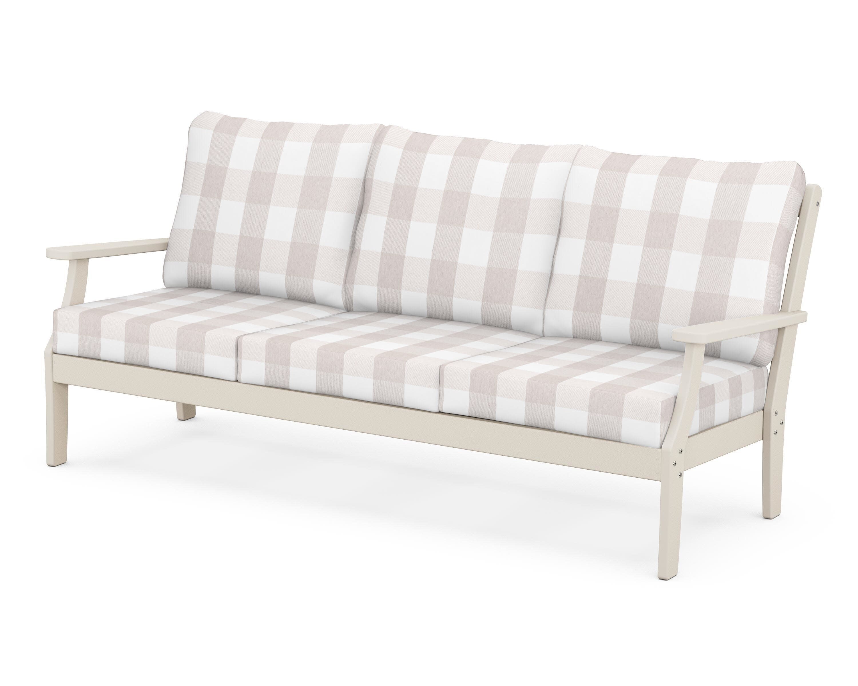 Yacht Club Deep Seating Sofa in Sand Castle / Buffalo Plaid Dune Burlap