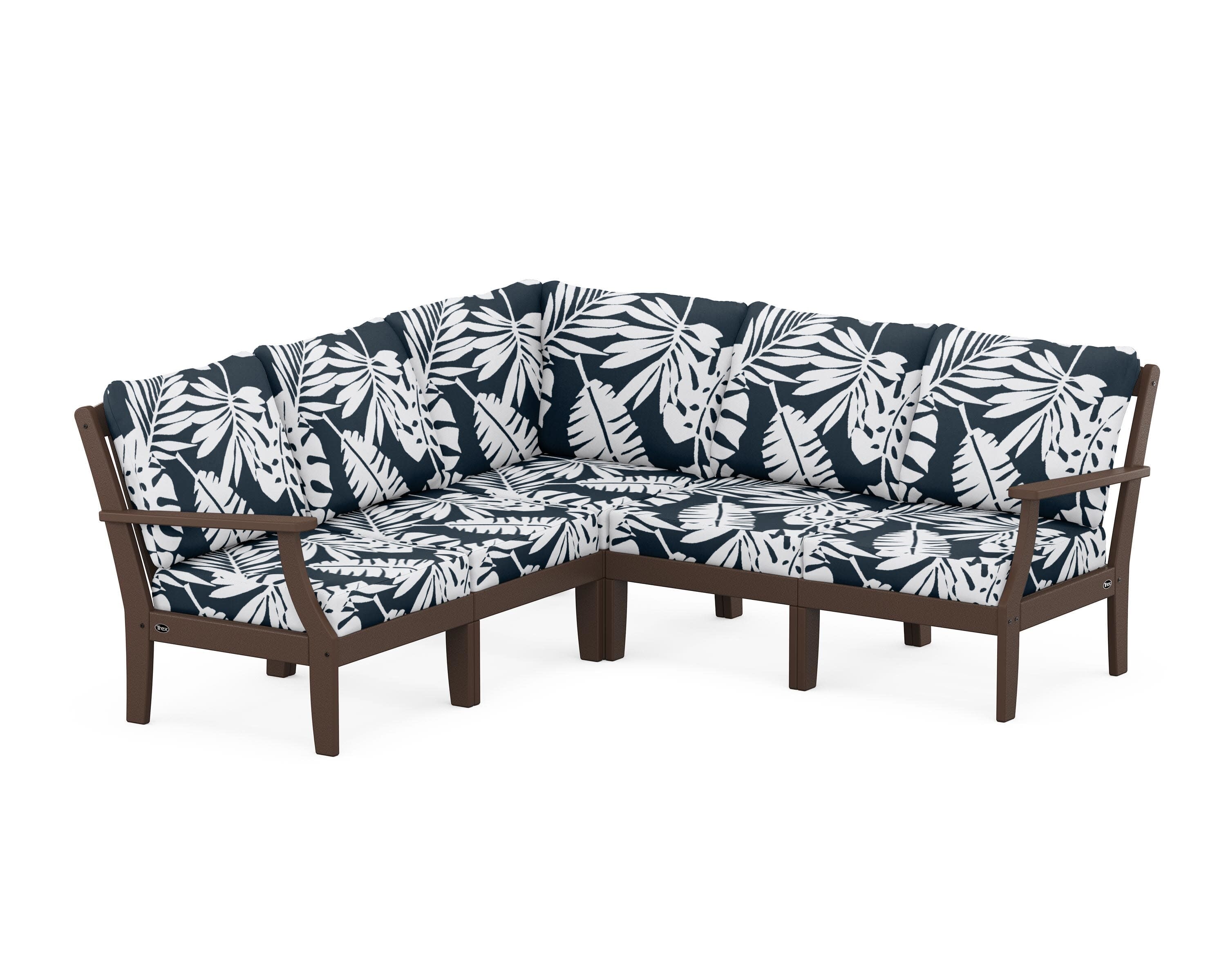 Yacht Club Modular 5-Piece Deep Seating Set in Vintage Lantern / Leaf Marine Indigo