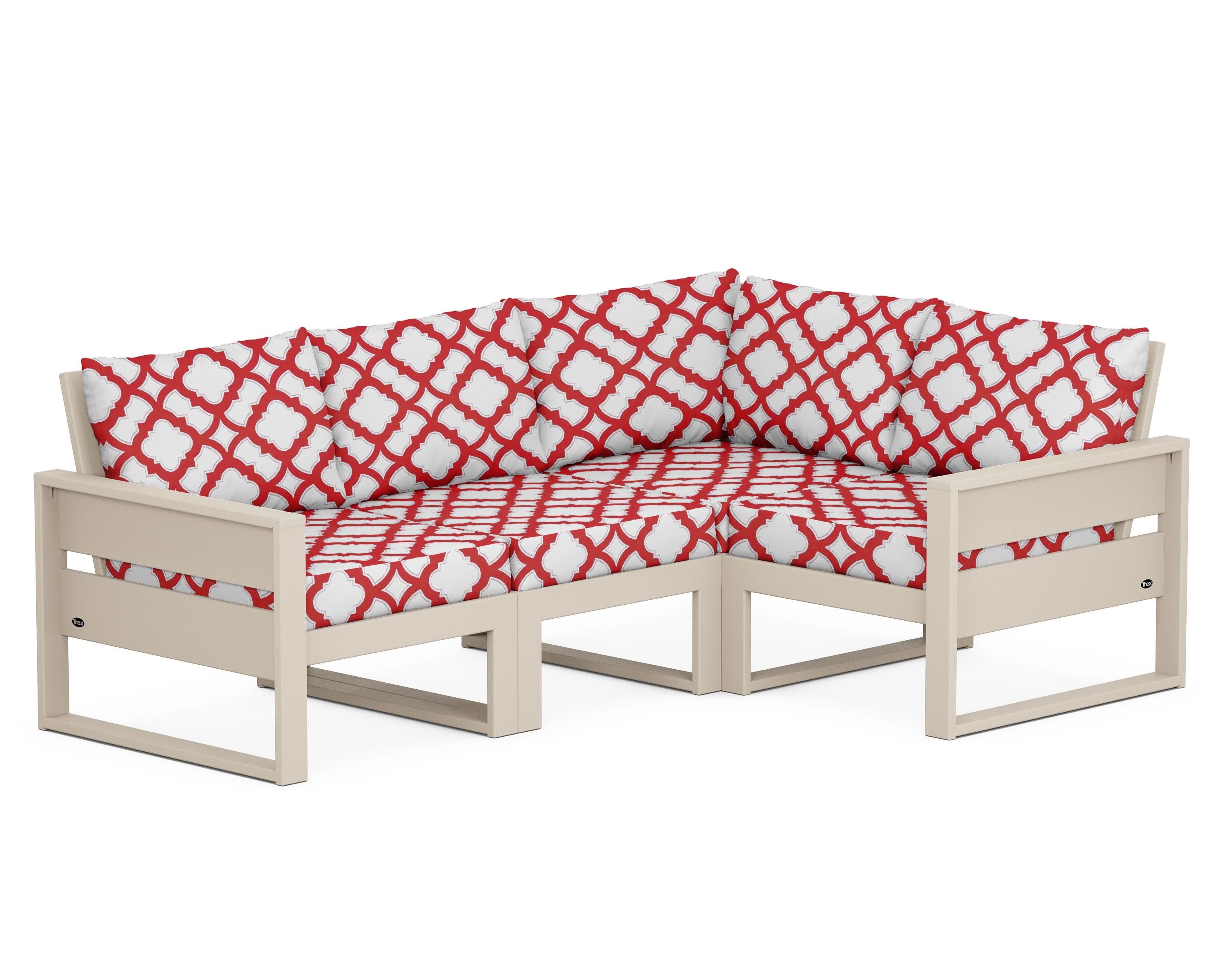 Eastport 4- Piece Sectional in Sand Castle / Trellis Crimson