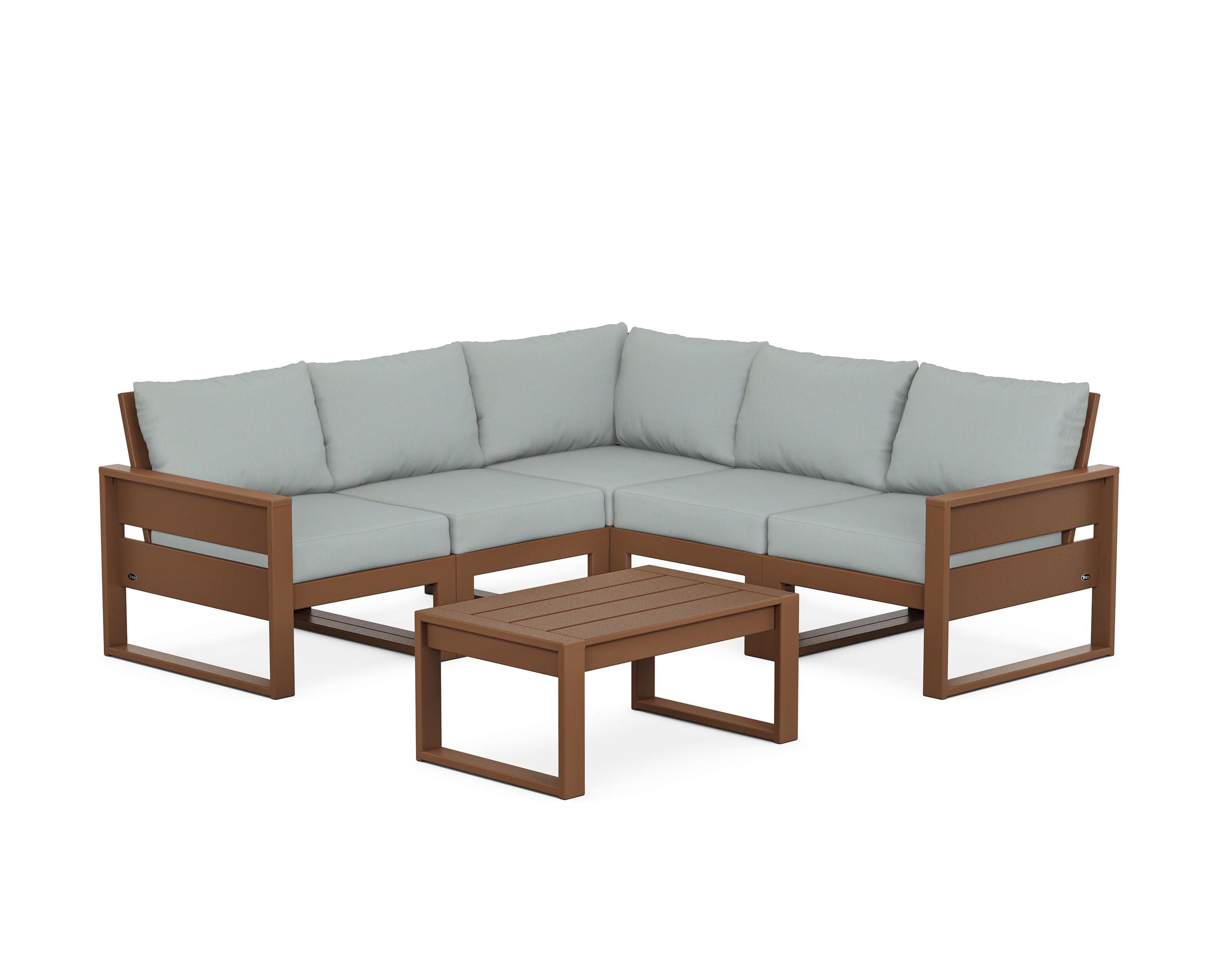 Eastport 6-Piece Deep Seating Sectional + Coffee Table Set in Tree House / Spa