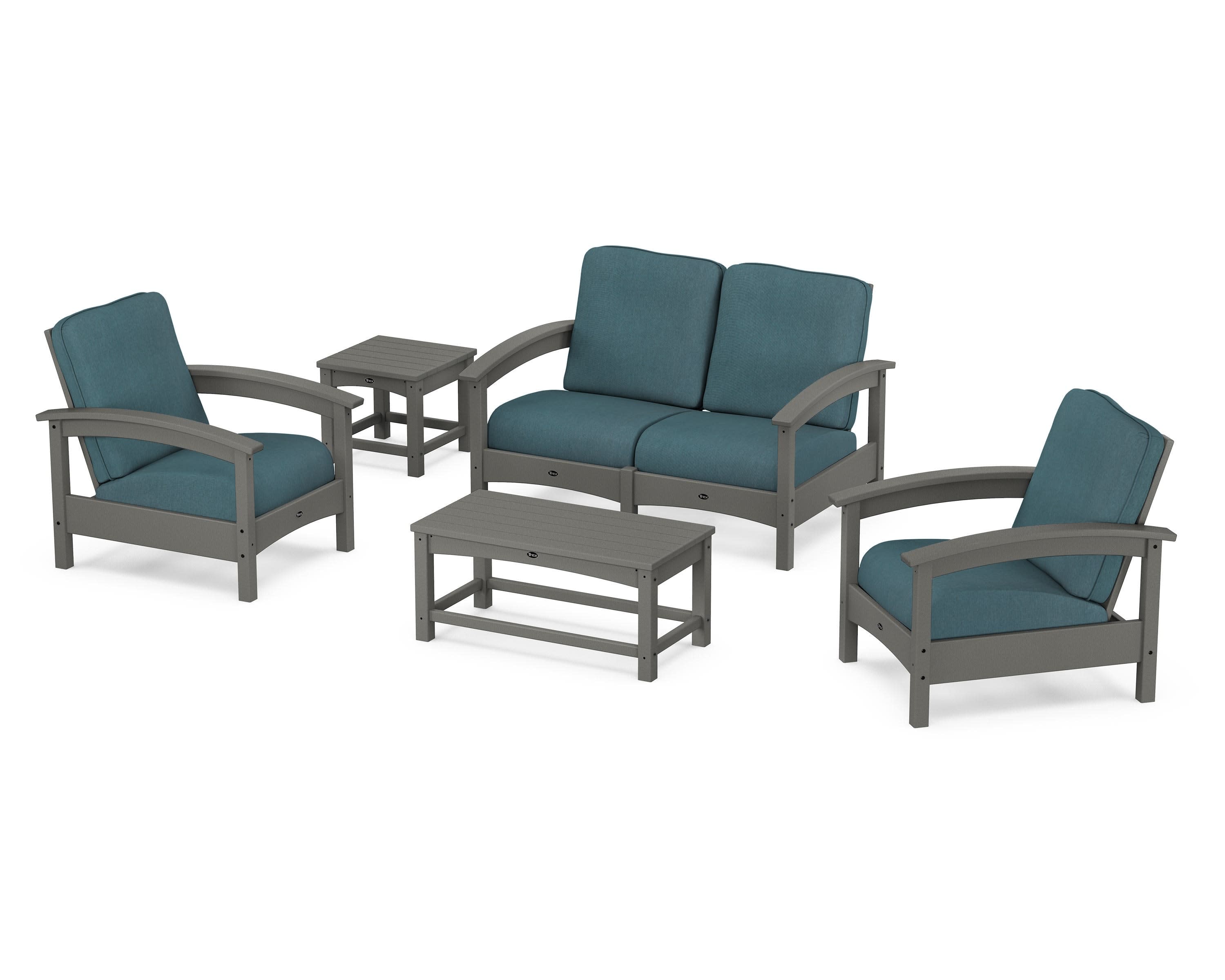 Rockport Club 6-Piece Deep Seating Conversation Set in Stepping Stone / Ocean Teal