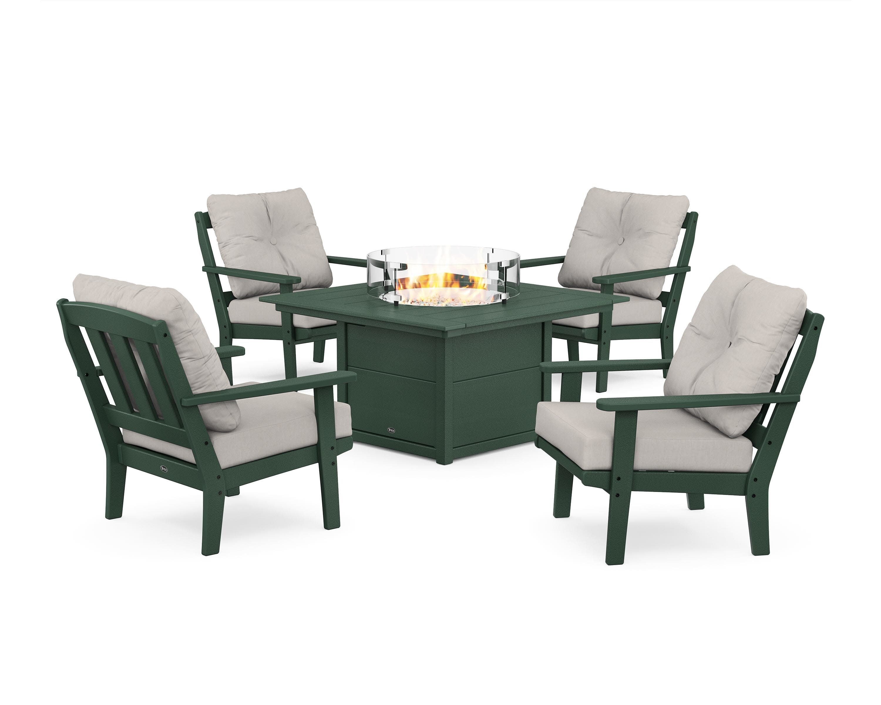 Cape Cod 5-Piece Deep Seating Set with Fire Pit Table in Rainforest Canopy / Cast Ash