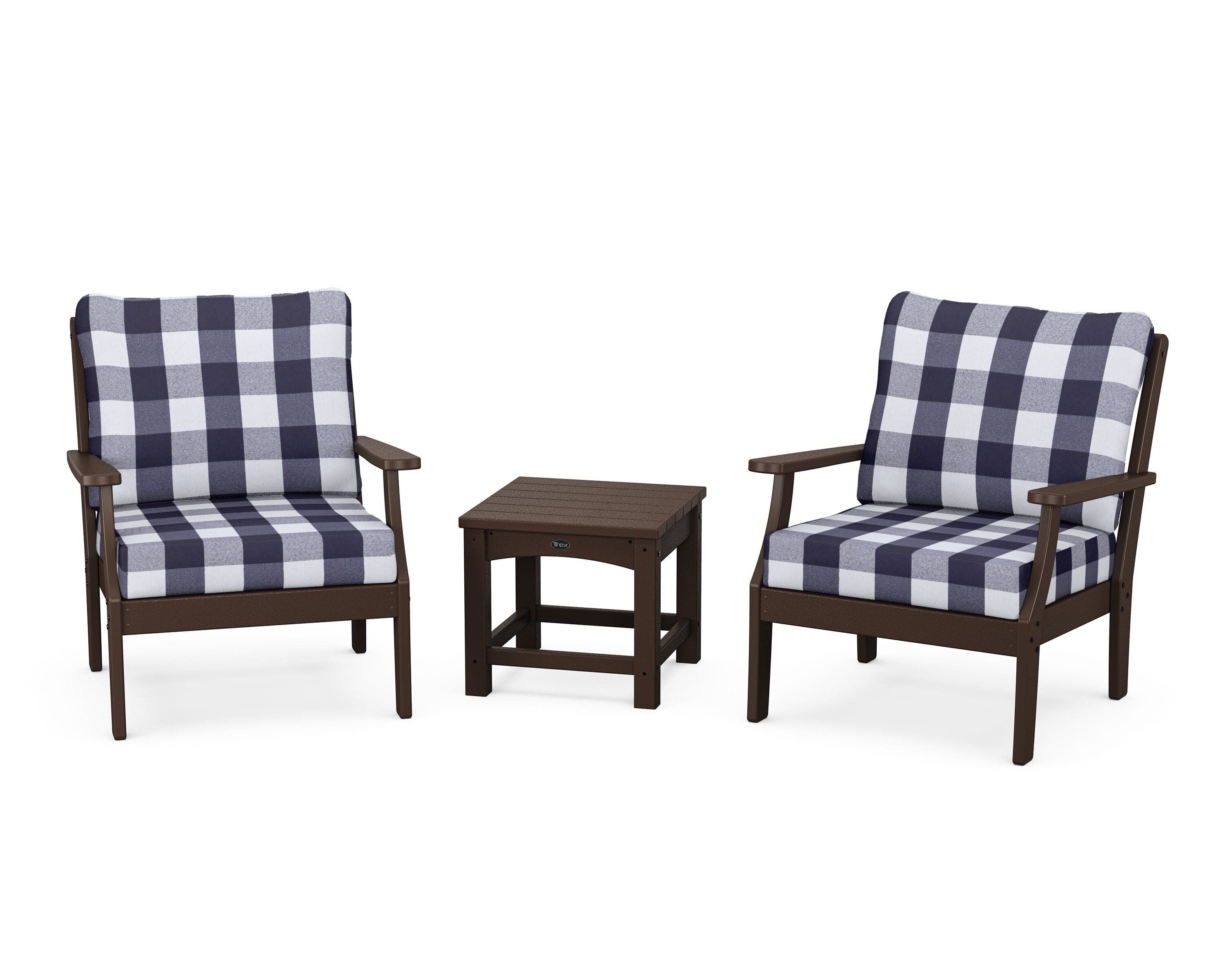 Yacht Club 3-Piece Deep Seating Set in Vintage Lantern / Buffalo Plaid Navy