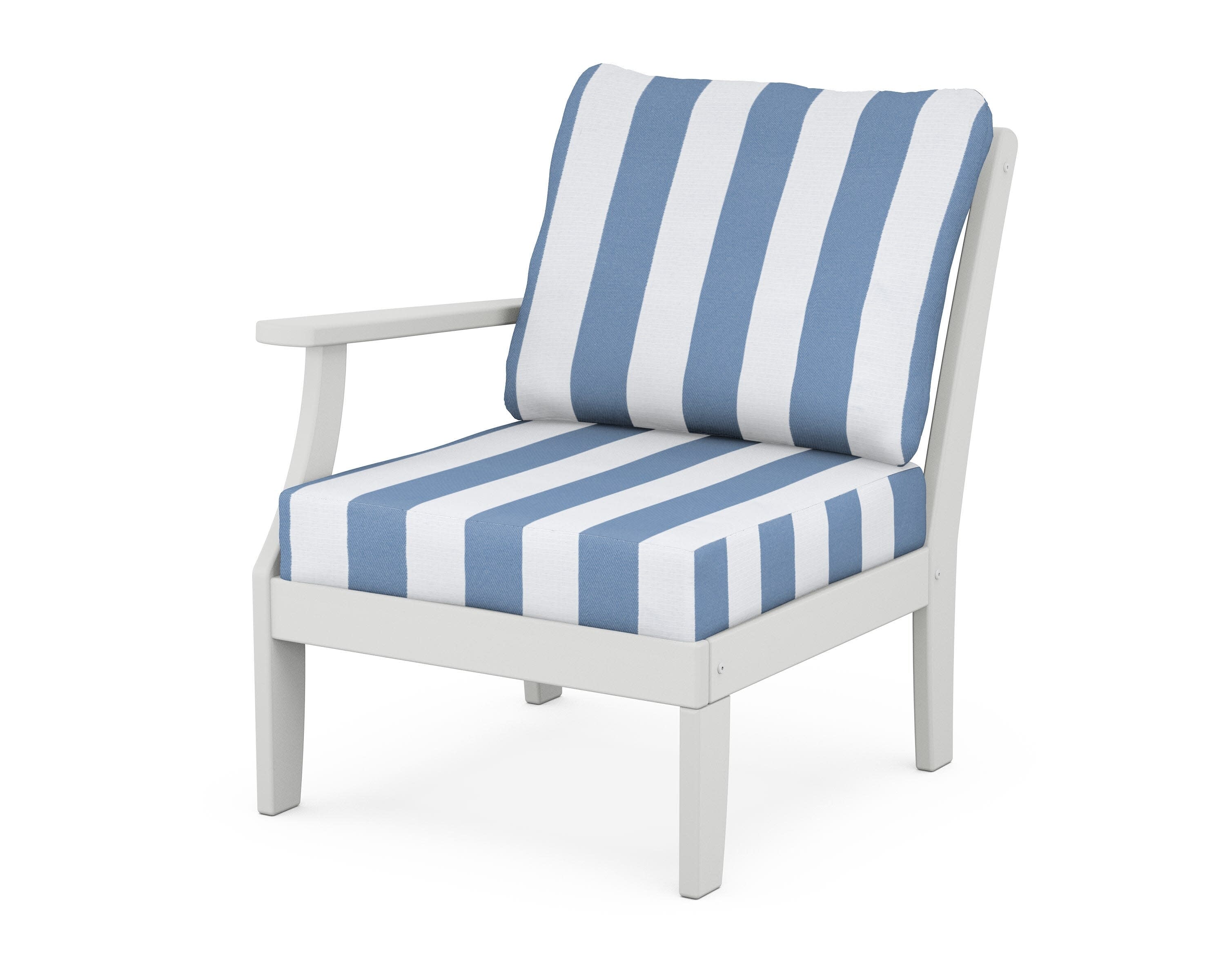 Yacht Club Modular Left Arm Chair in Classic White / Cabana Stripe Sky Blue