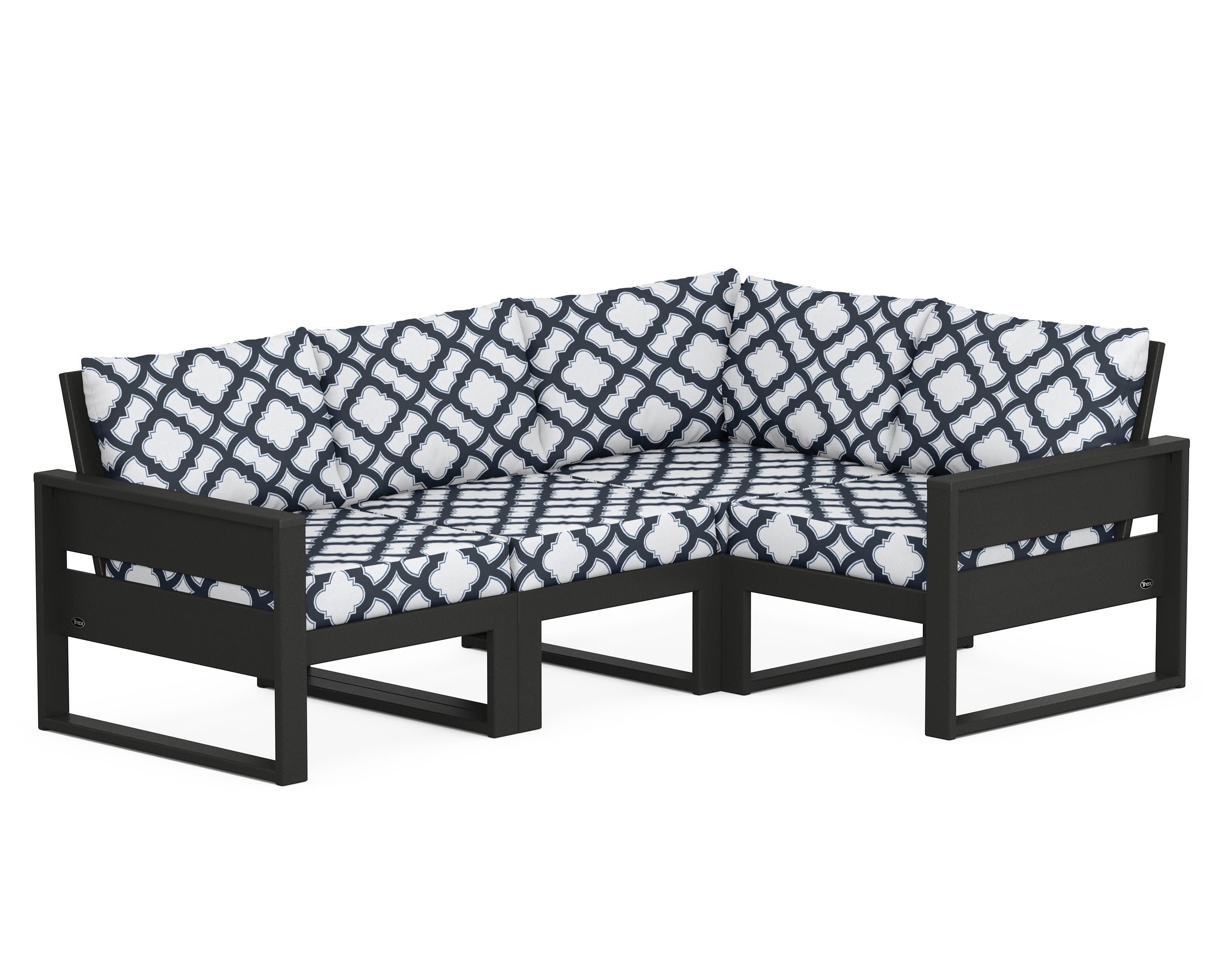 Eastport 4- Piece Sectional in Charcoal Black / Trellis Marine Indigo
