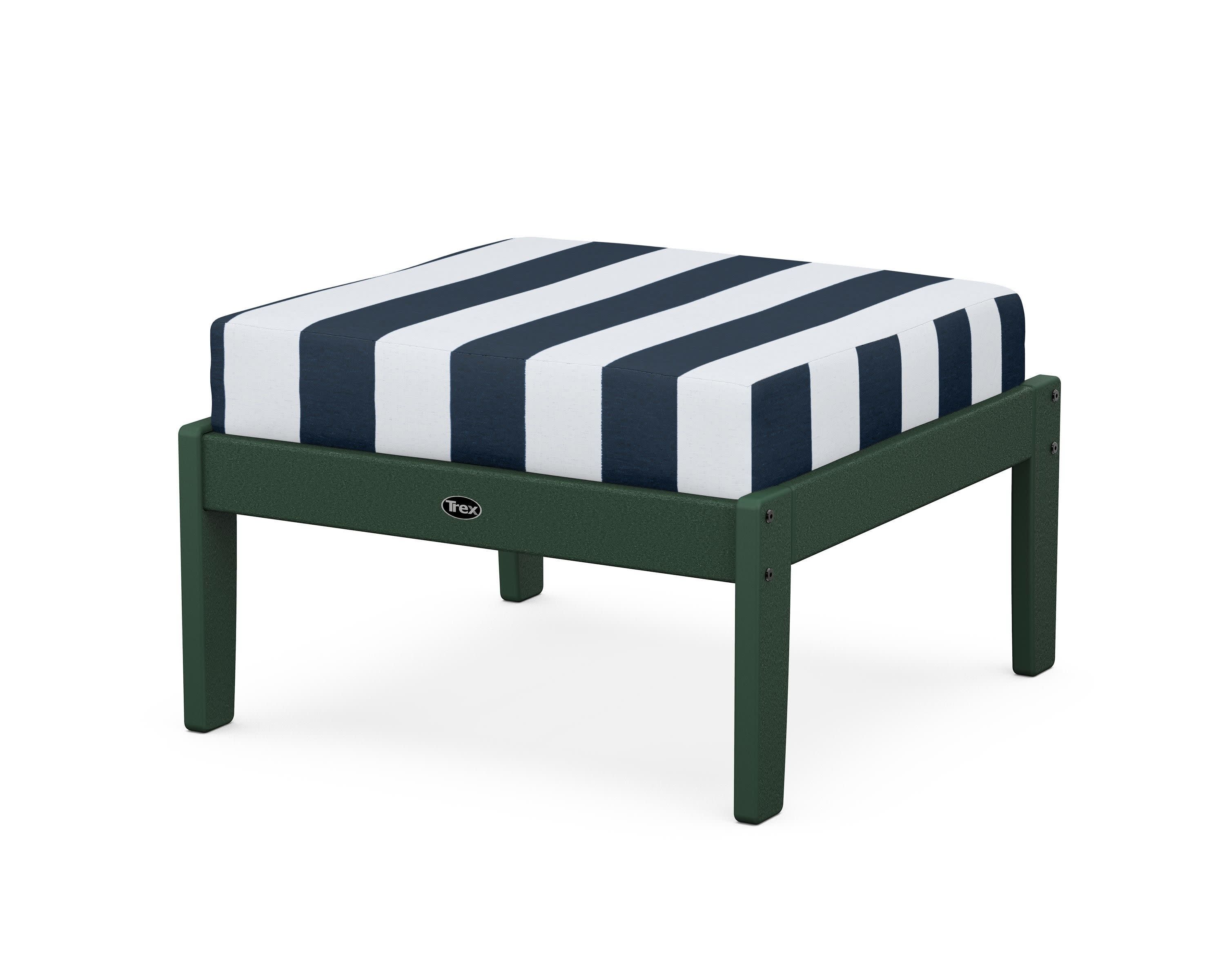 Yacht Club Deep Seating Ottoman in Rainforest Canopy / Cabana Stripe Marine Indigo