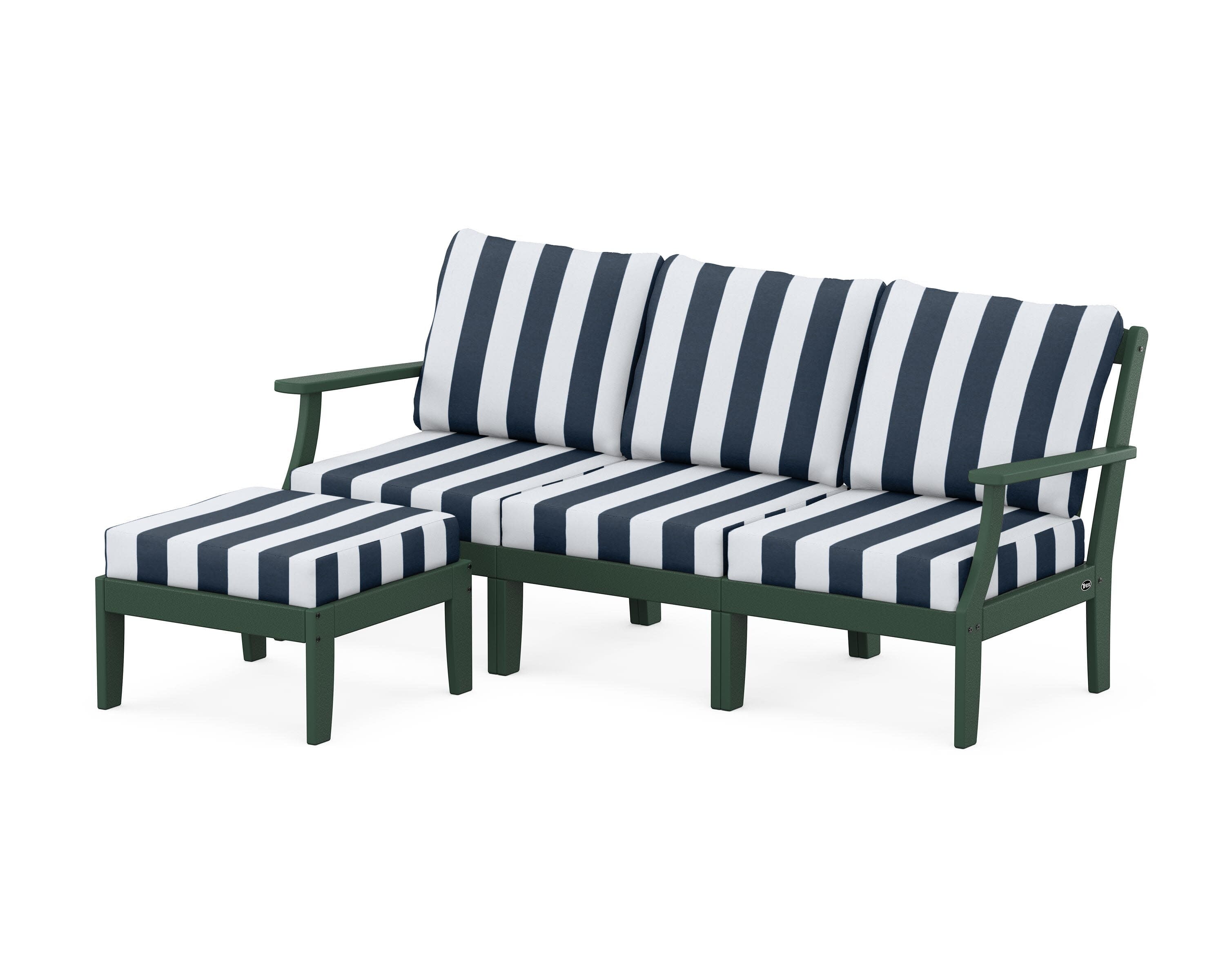 Yacht Club Modular 4-Piece Deep Seating Set with Ottoman in Rainforest Canopy / Cabana Stripe Marine Indigo