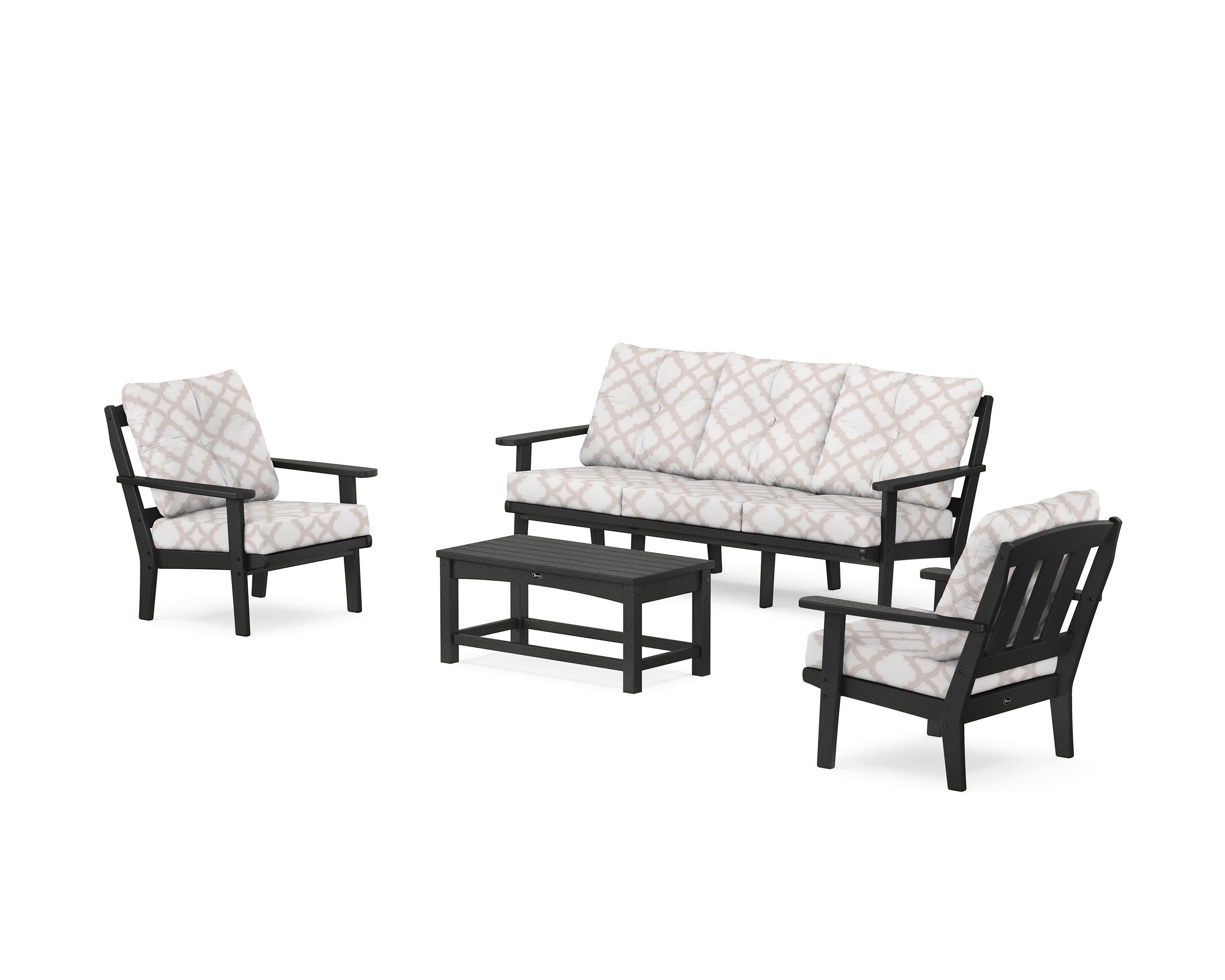 Cape Cod 4-Piece Deep Seating Set with Sofa in Charcoal Black / Trellis Dune Burlap