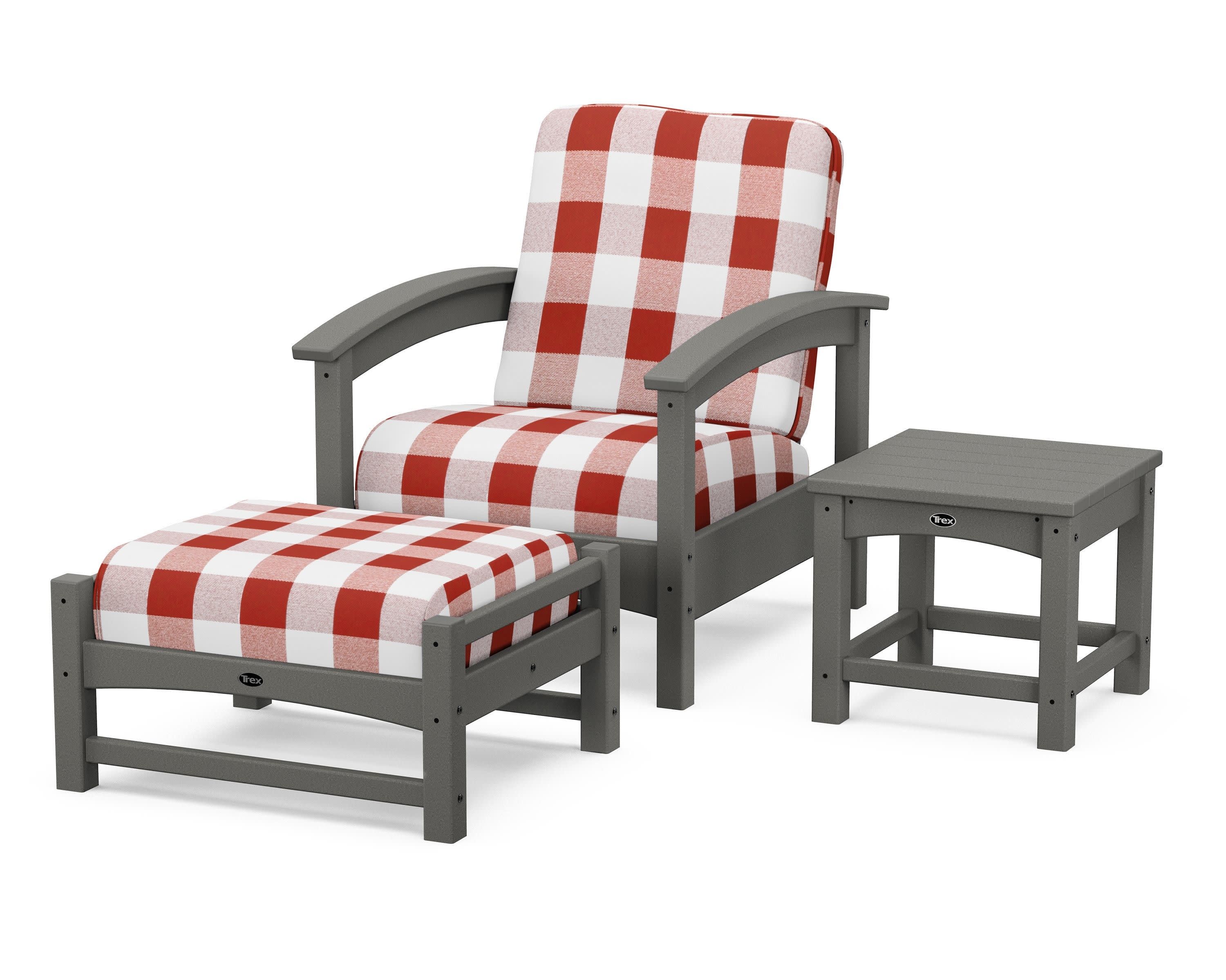 Rockport 3-Piece Deep Seating Set in Stepping Stone / Buffalo Plaid Crimson