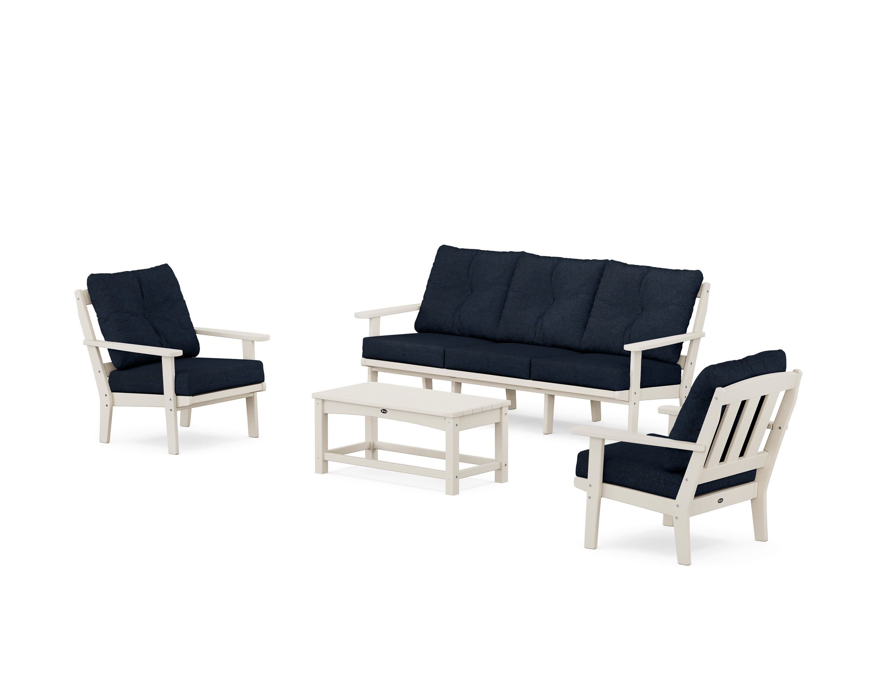 Cape Cod 4-Piece Deep Seating Set with Sofa in Sand Castle / Marine Indigo