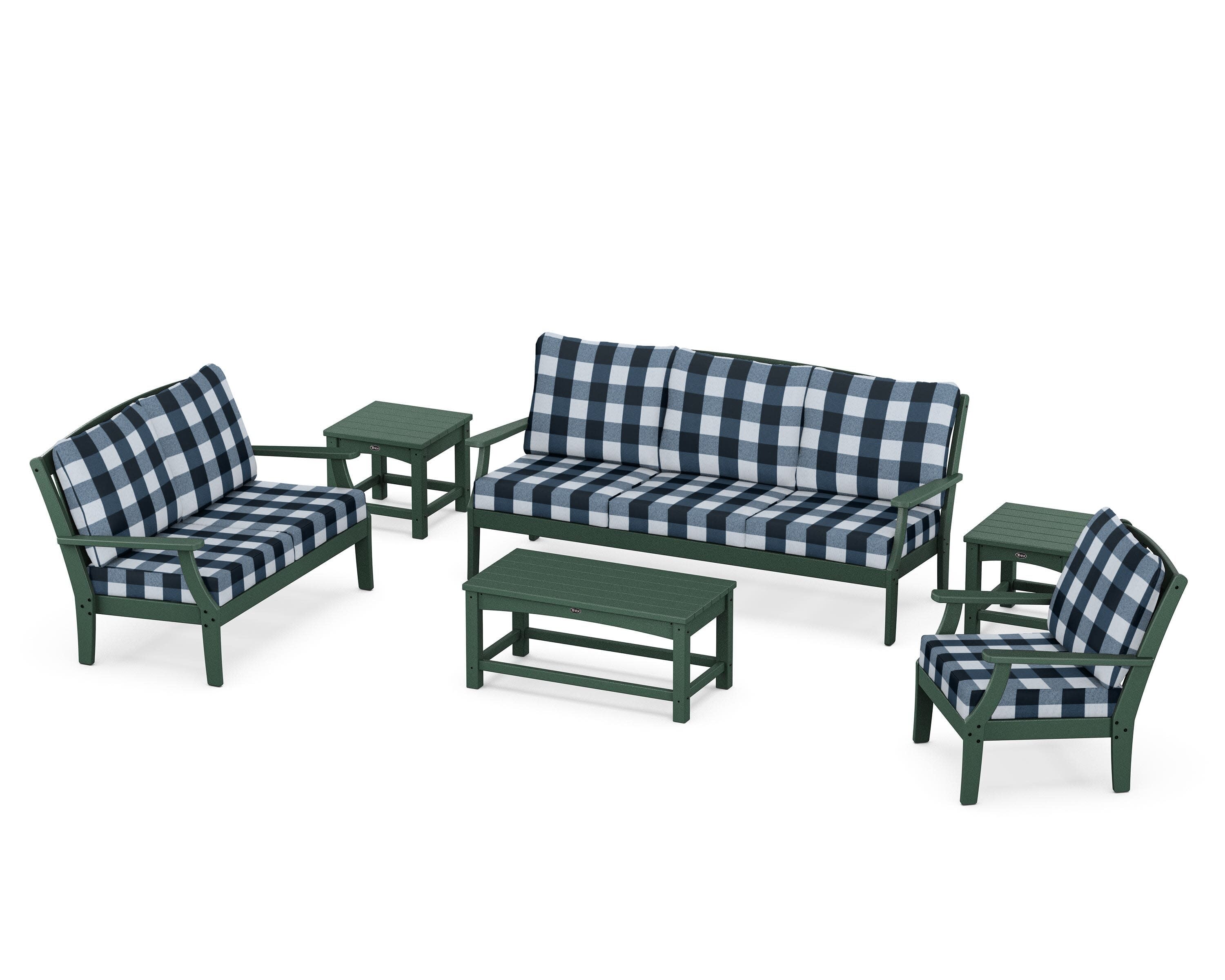 Yacht Club 6-Piece Deep Seating Set in Rainforest Canopy / Buffalo Plaid Marine Indigo
