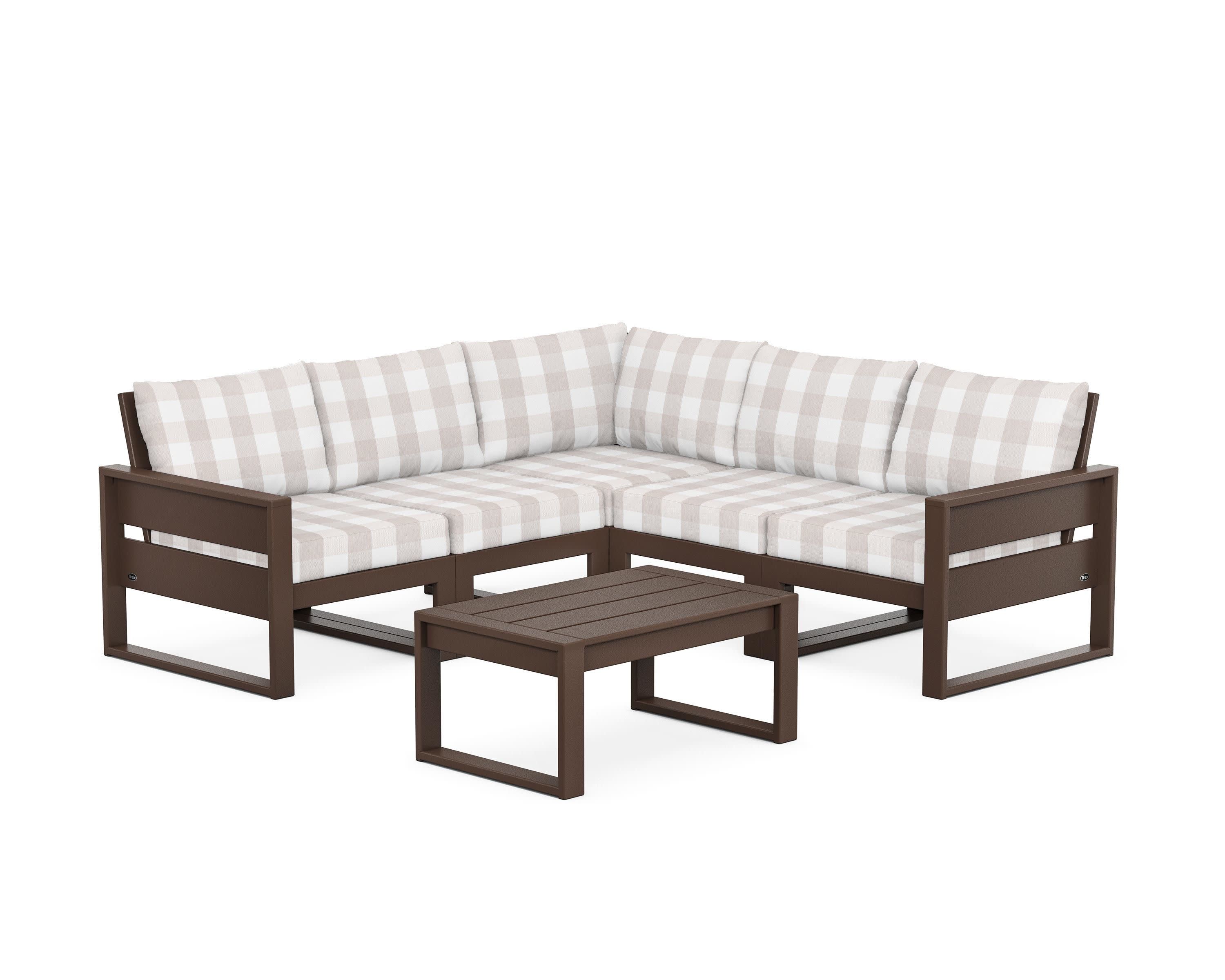 Eastport 6-Piece Deep Seating Sectional + Coffee Table Set in Vintage Lantern / Buffalo Plaid Dune Burlap