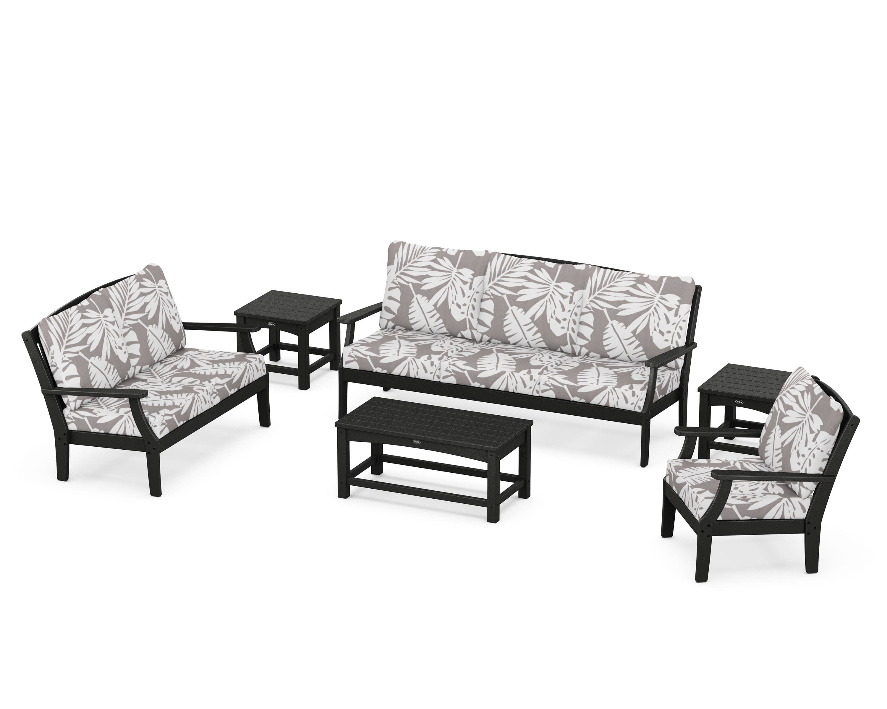Yacht Club 6-Piece Deep Seating Set in Charcoal Black / Leaf Grey Mist