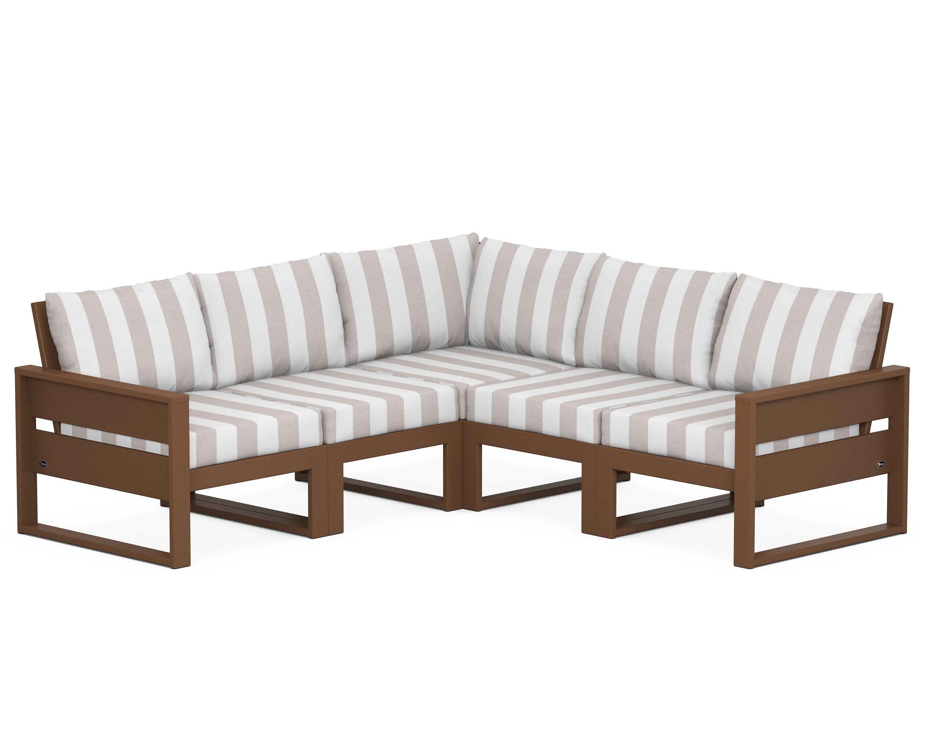 Eastport 5-Piece Sectional in Tree House / Cabana Stripe Dune Burlap