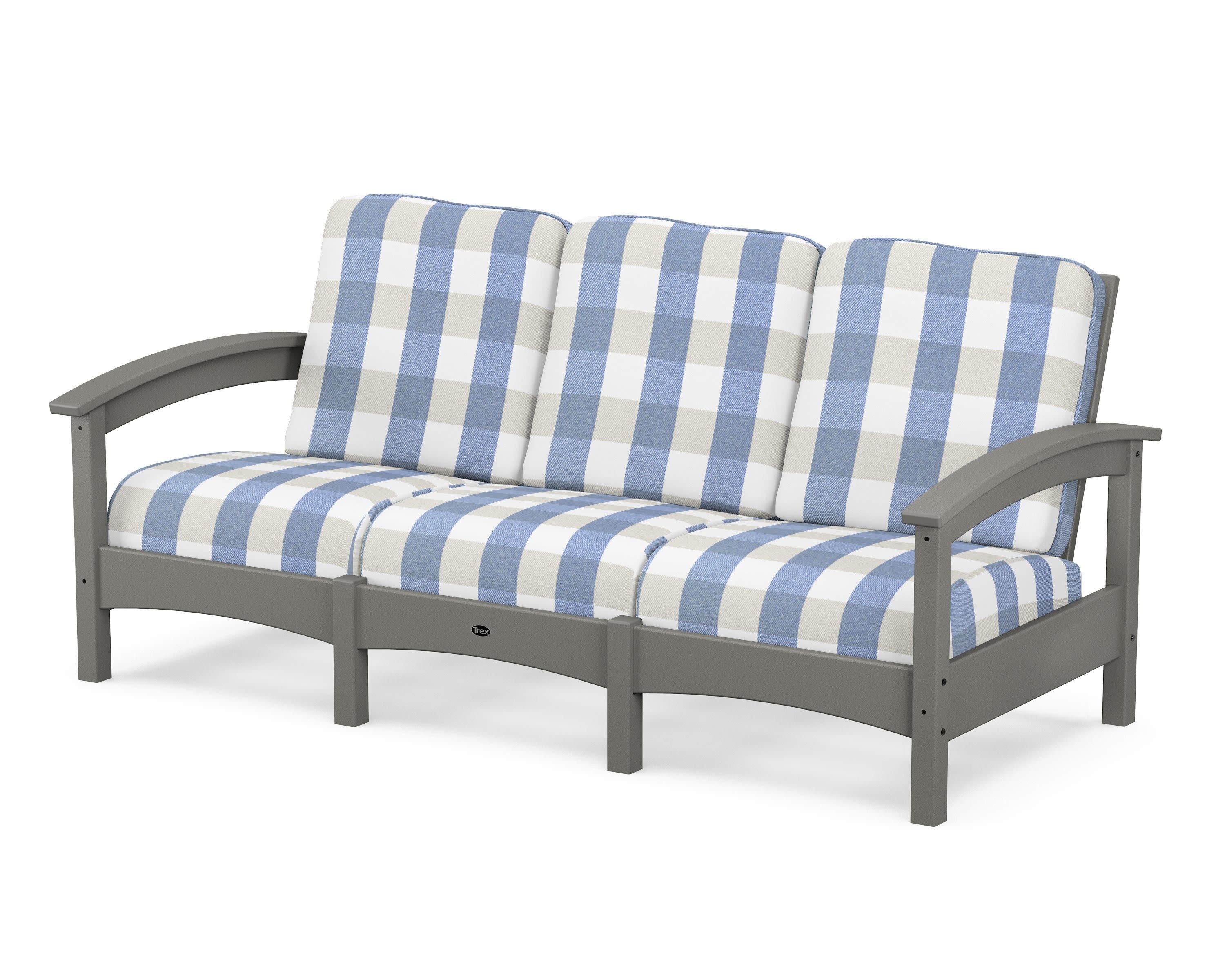 Rockport Club Sofa in Stepping Stone / Buffalo Plaid Sky Blue