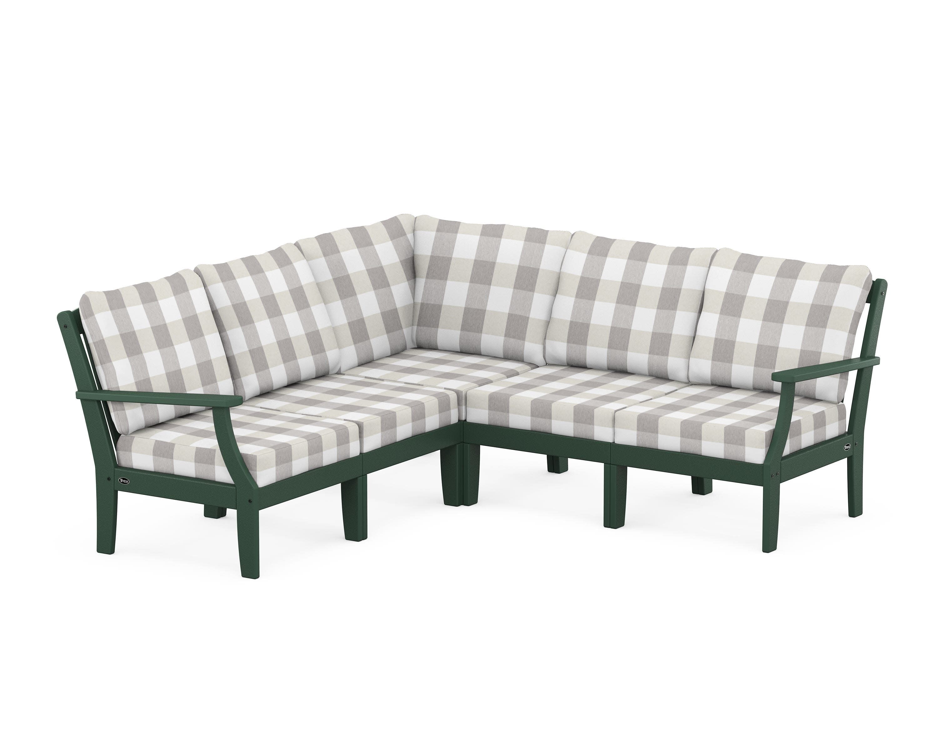 Yacht Club Modular 5-Piece Deep Seating Set in Rainforest Canopy / Buffalo Plaid Grey Mist