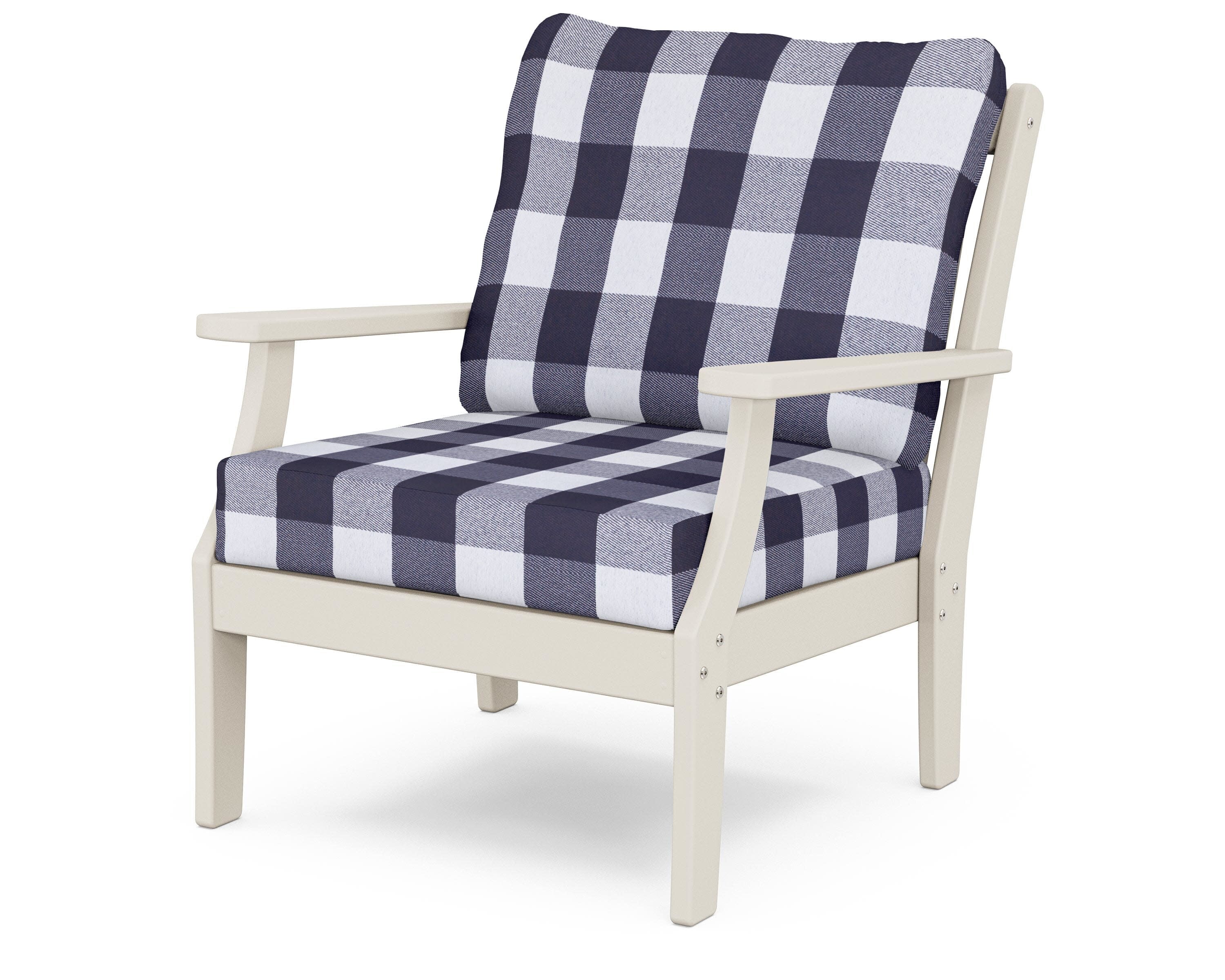 Yacht Club Deep Seating Chair in Sand Castle / Buffalo Plaid Navy