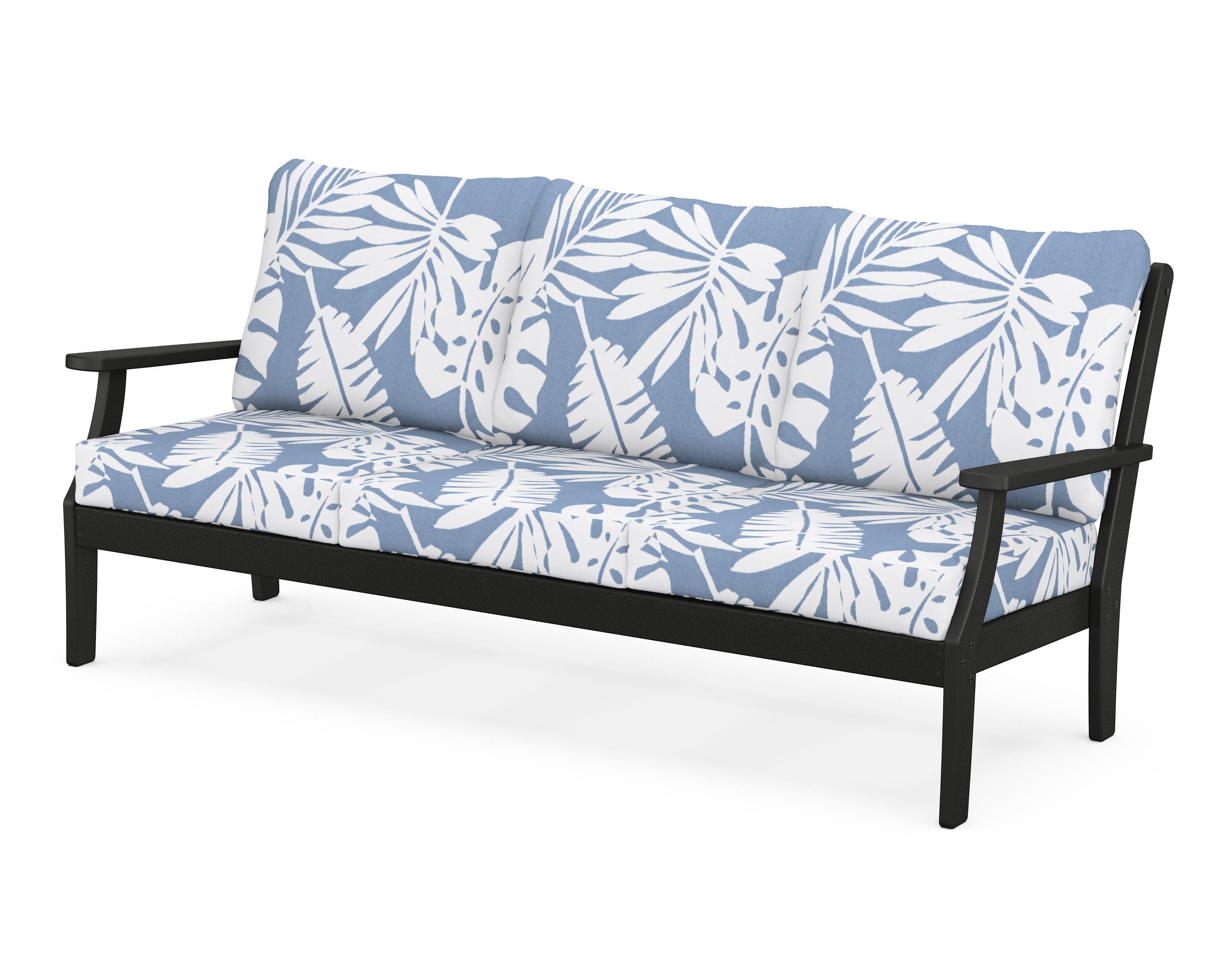 Yacht Club Deep Seating Sofa in Charcoal Black / Leaf Sky Blue