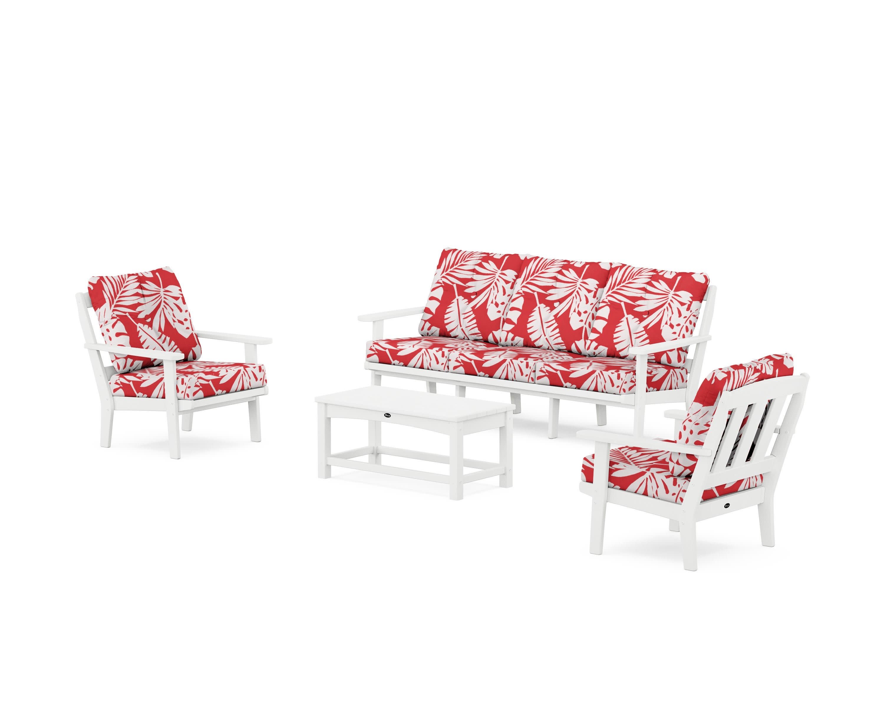 Cape Cod 4-Piece Deep Seating Set with Sofa in Classic White / Leaf Crimson