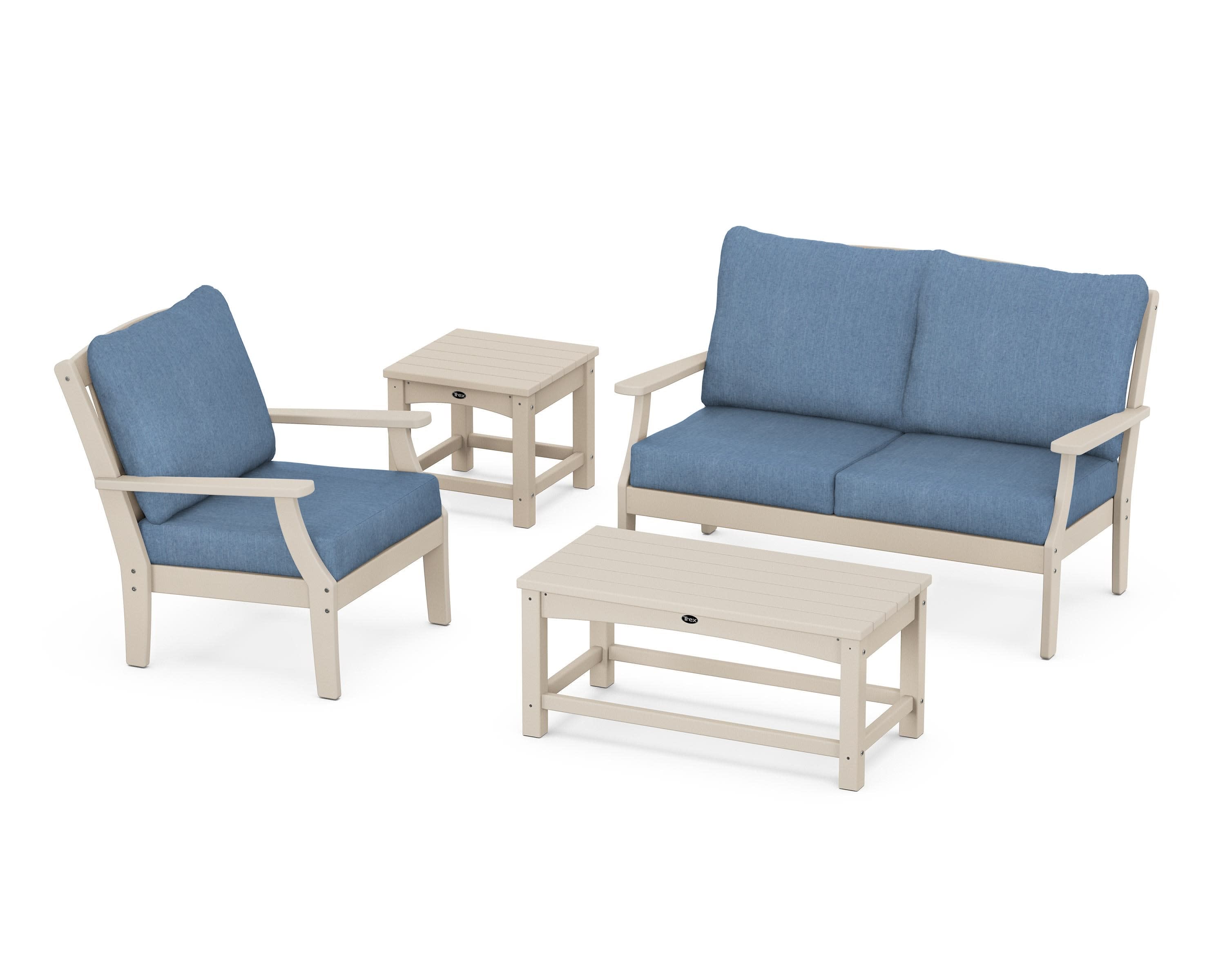 Yacht Club 4-Piece Deep Seating Set in Sand Castle / Sky Blue
