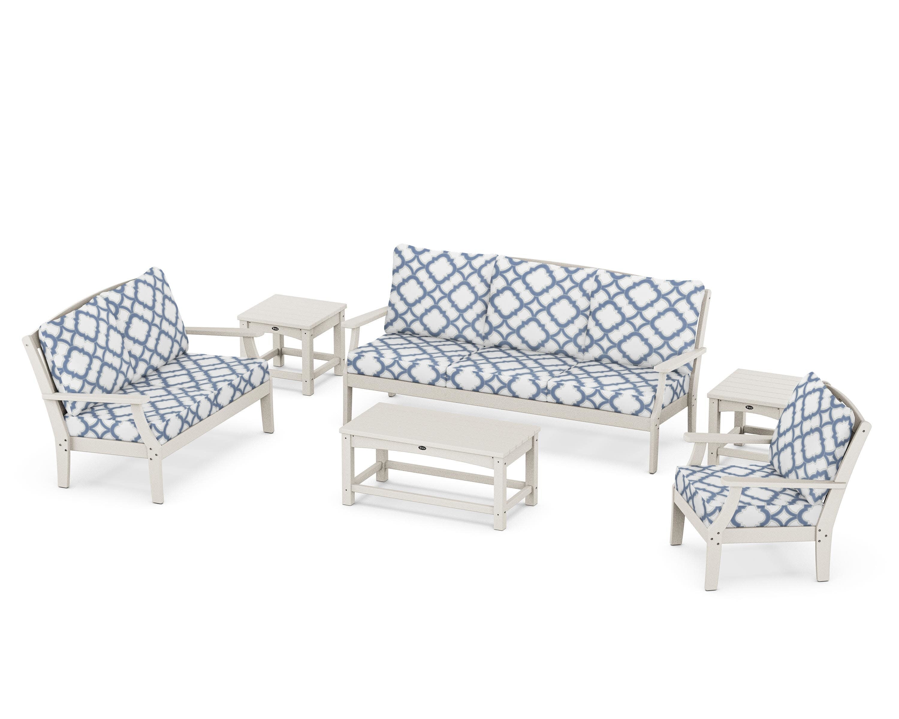 Yacht Club 6-Piece Deep Seating Set in Sand Castle / Trellis Sky Blue