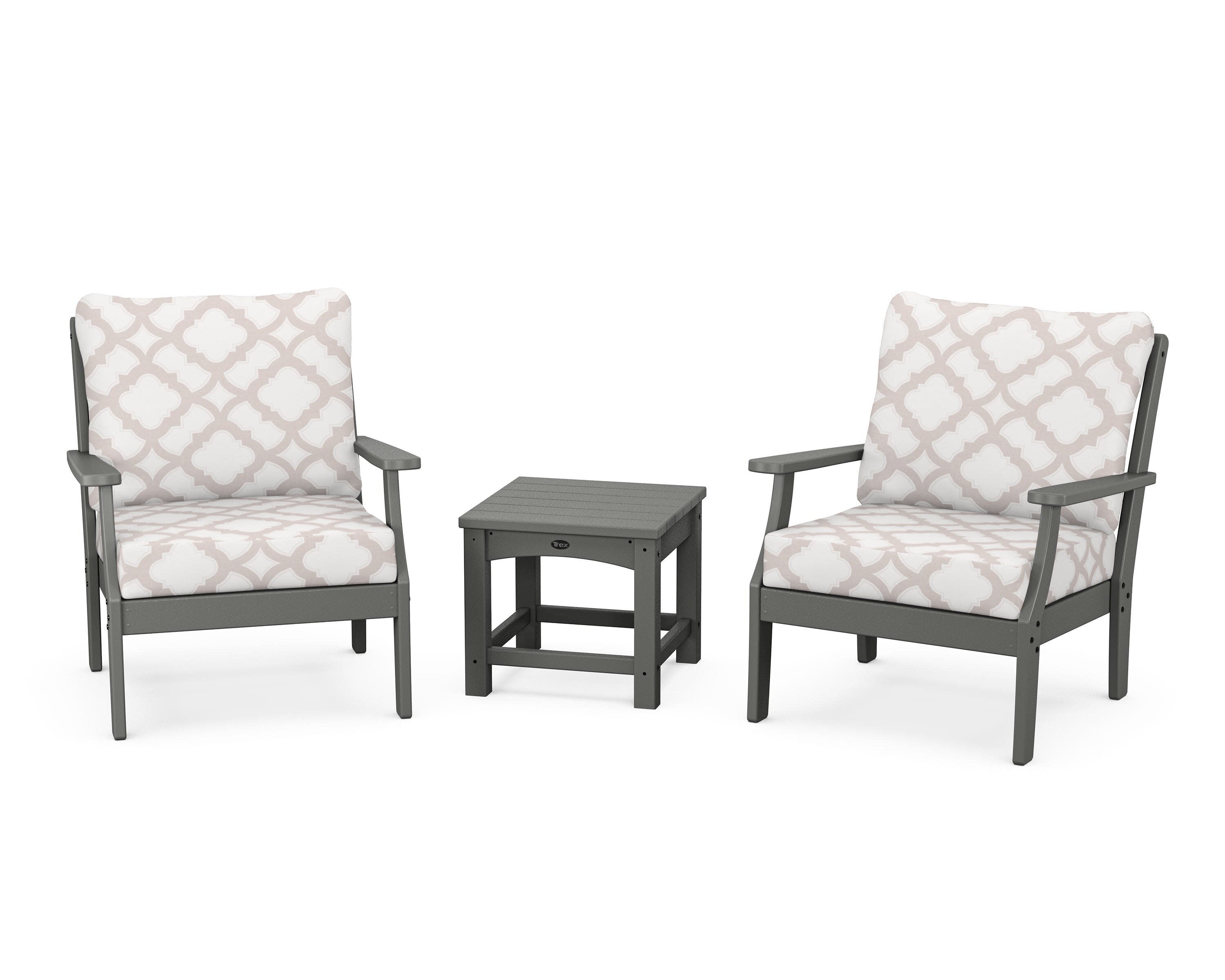 Yacht Club 3-Piece Deep Seating Set in Stepping Stone / Trellis Dune Burlap
