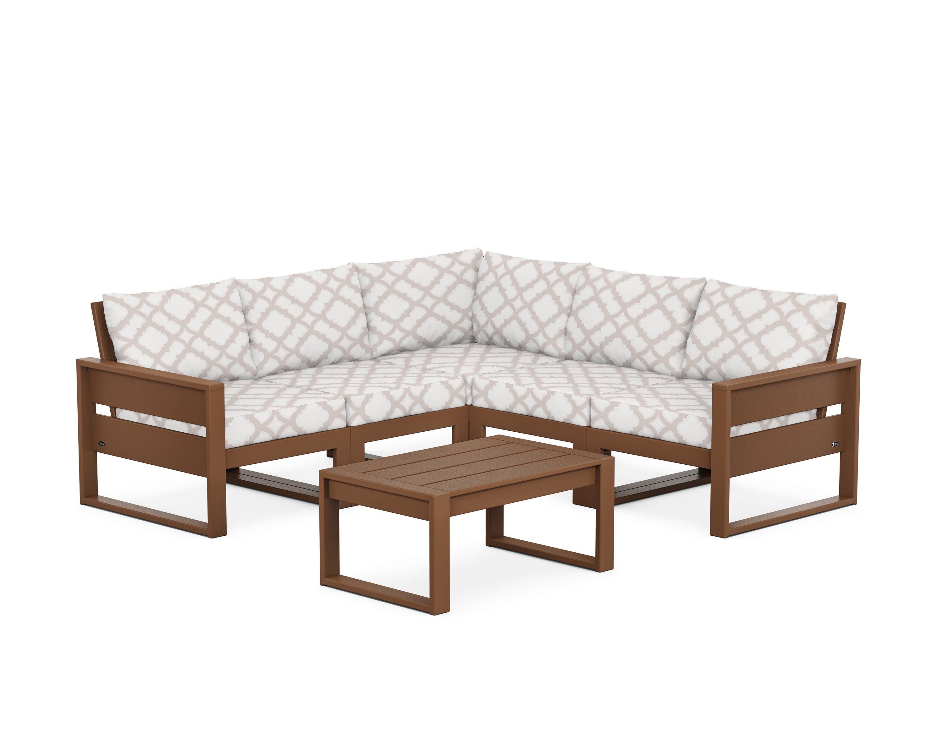 Eastport 6-Piece Deep Seating Sectional + Coffee Table Set in Tree House / Trellis Dune Burlap