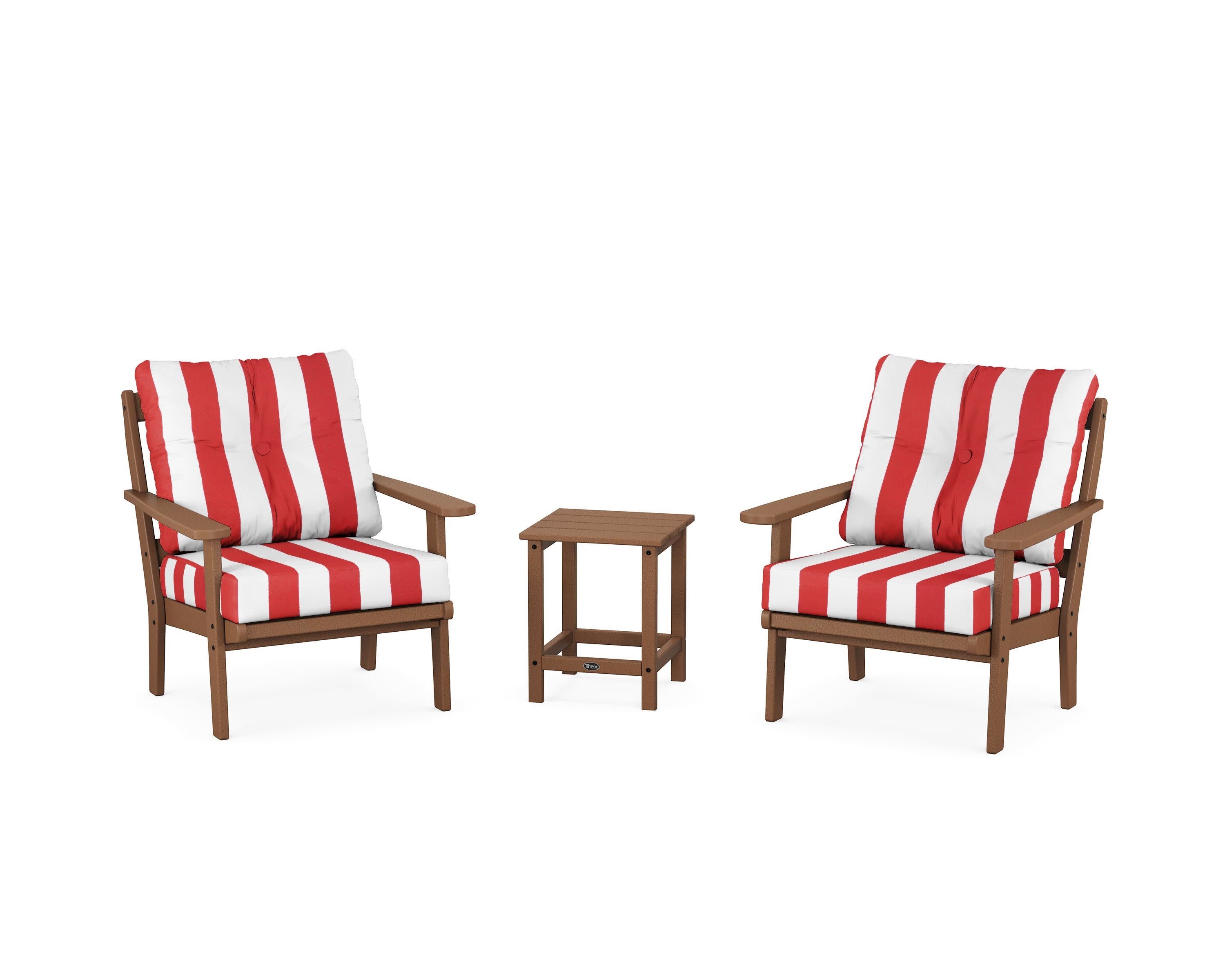 Cape Cod 3-Piece Deep Seating Set in Tree House / Cabana Stripe Crimson