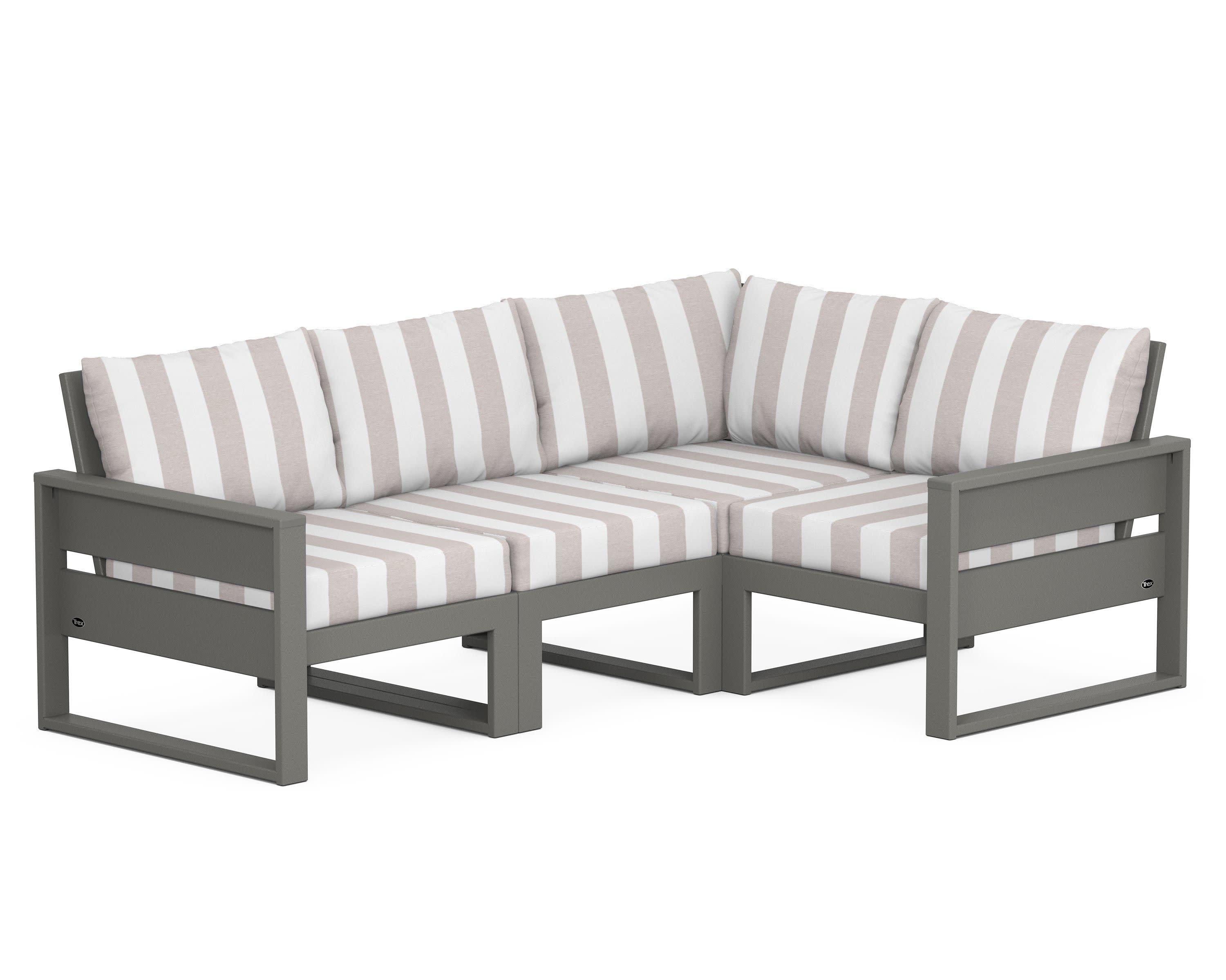 Eastport 4- Piece Sectional in Stepping Stone / Cabana Stripe Dune Burlap