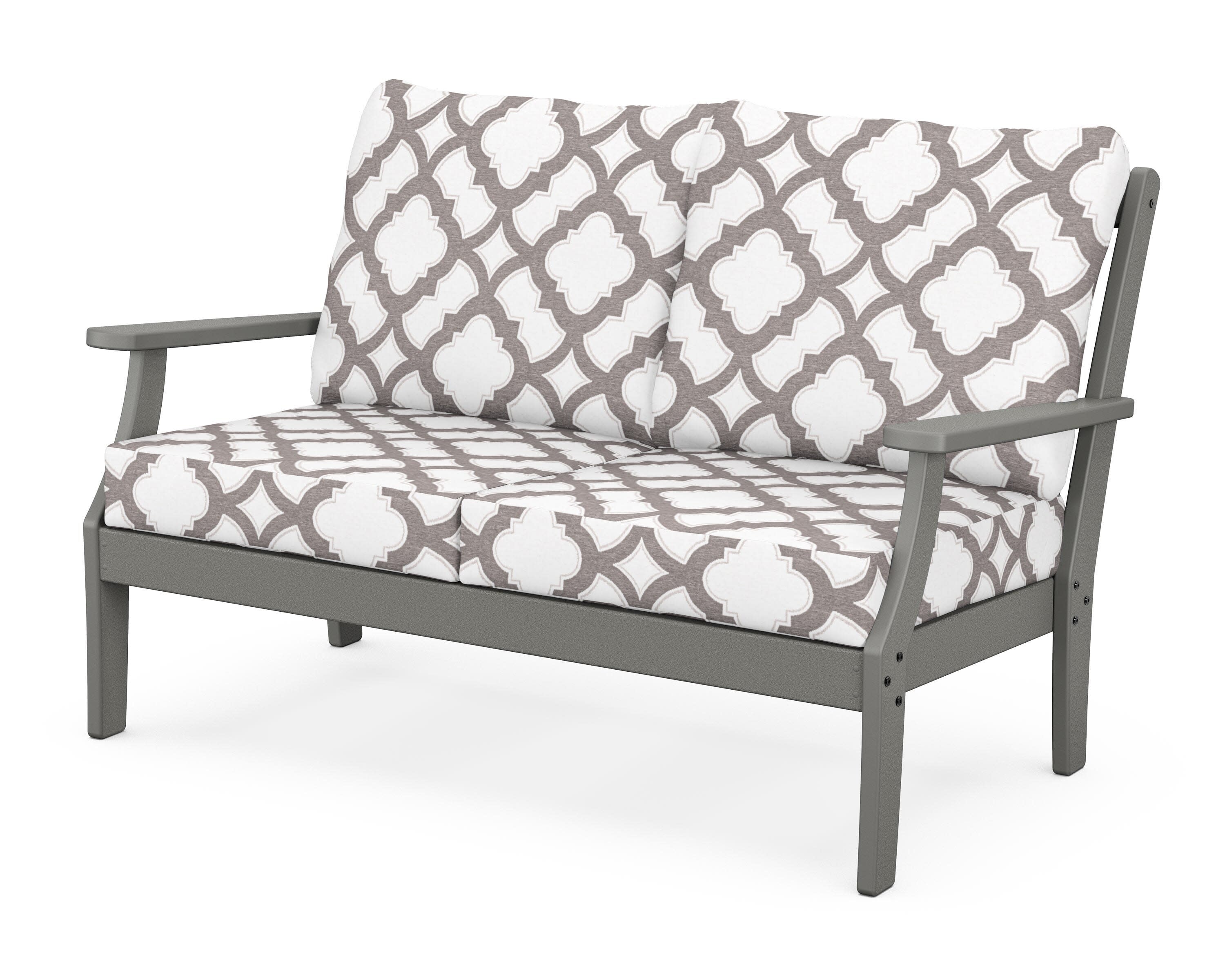 Yacht Club Deep Seating Loveseat in Stepping Stone / Trellis Grey Mist