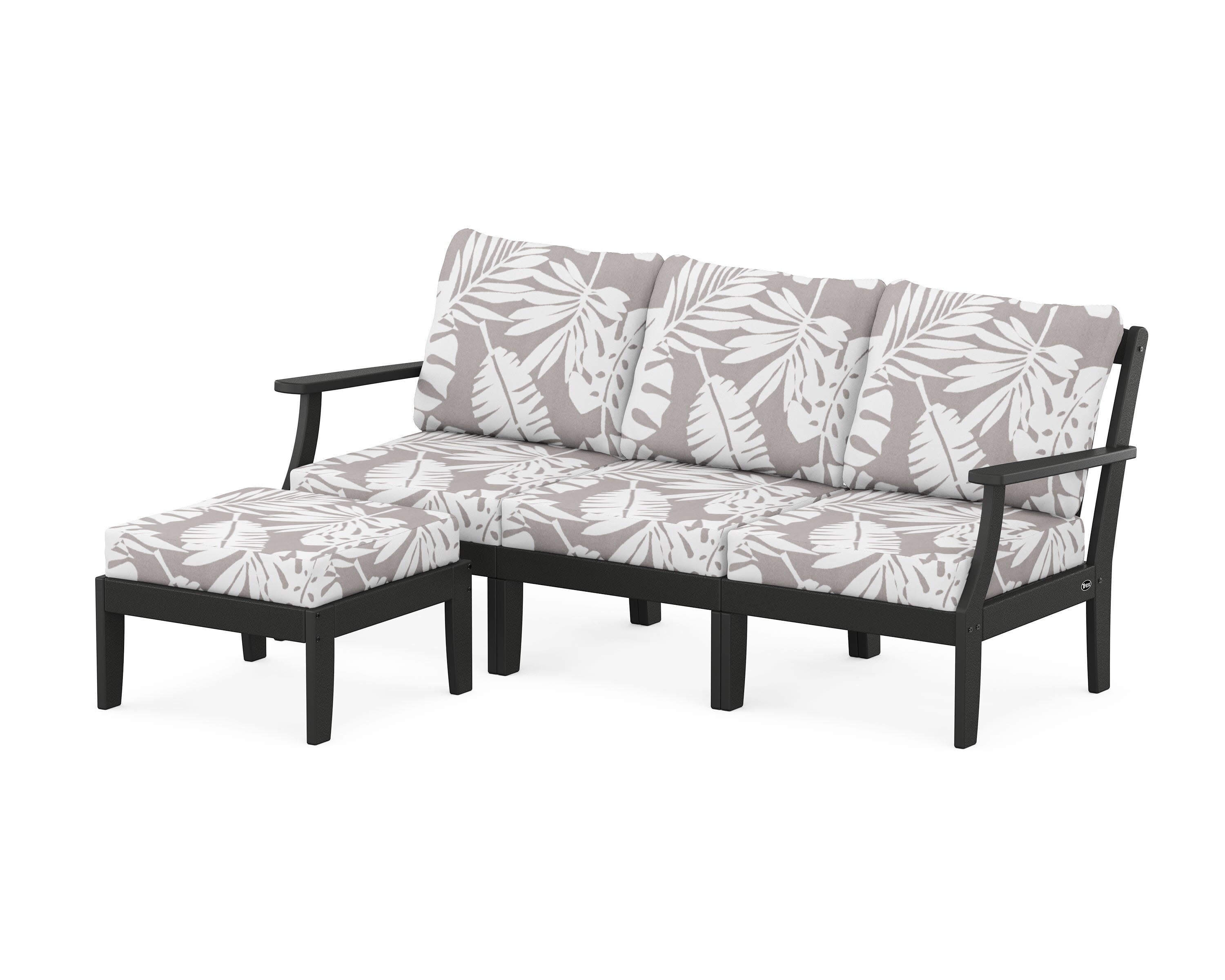 Yacht Club Modular 4-Piece Deep Seating Set with Ottoman in Charcoal Black / Leaf Grey Mist