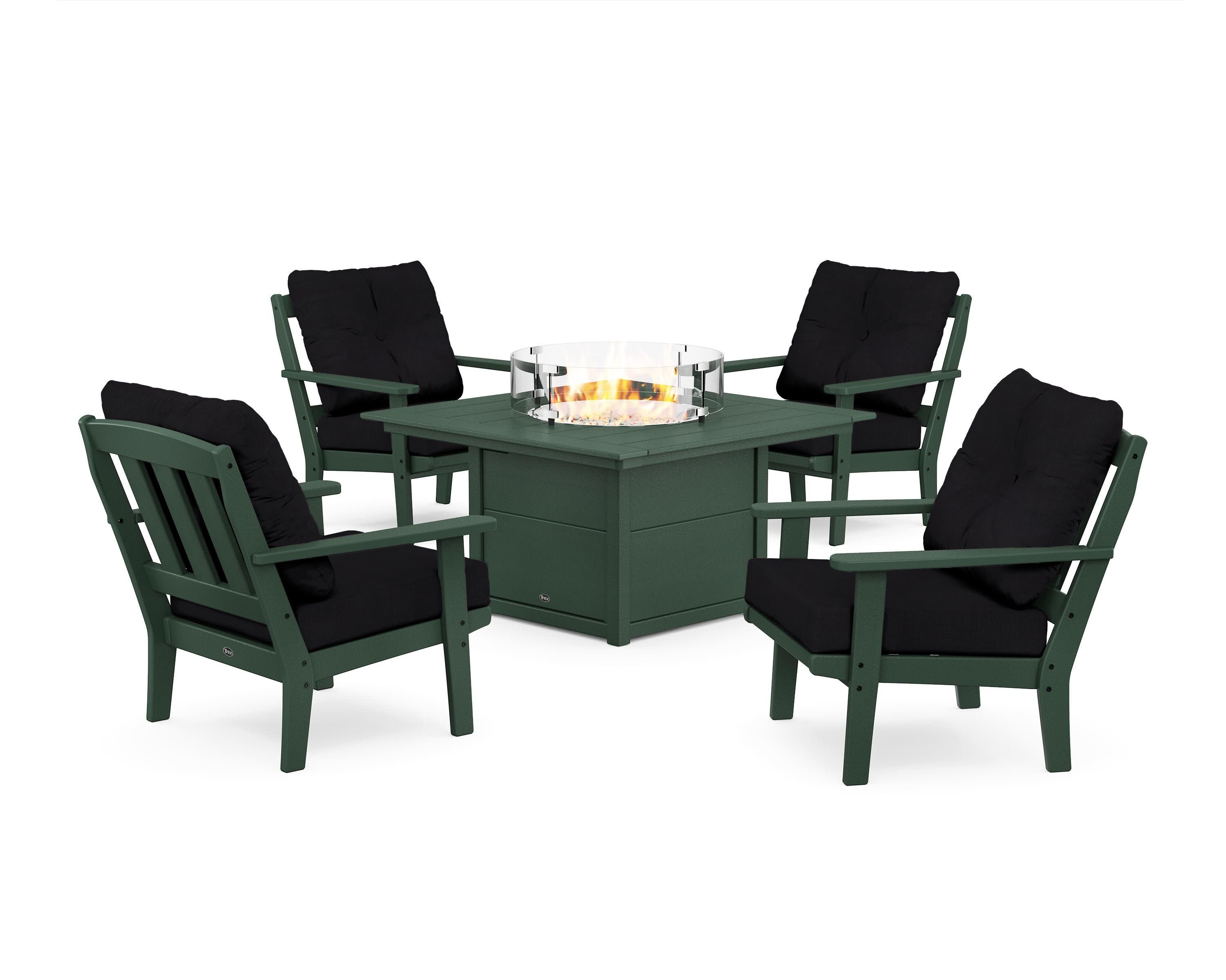 Cape Cod 5-Piece Deep Seating Set with Fire Pit Table in Rainforest Canopy / Midnight Linen