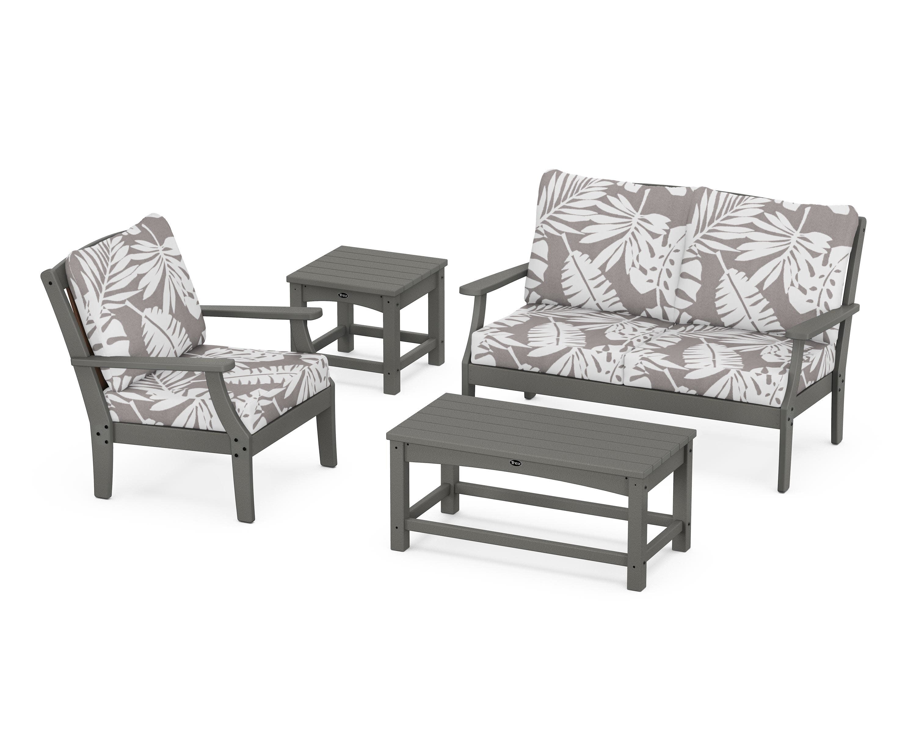 Yacht Club 4-Piece Deep Seating Set in Stepping Stone / Leaf Grey Mist