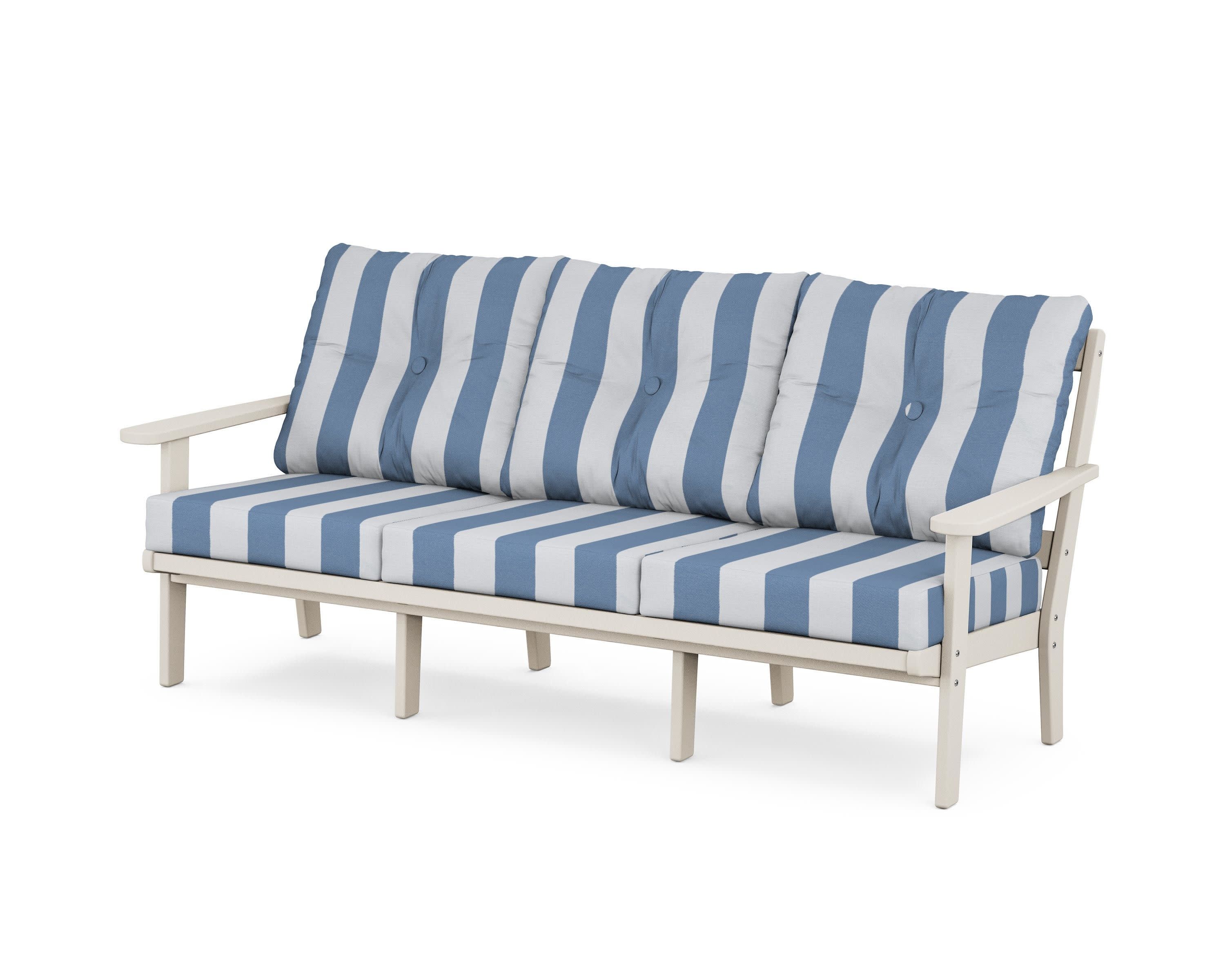 Cape Cod Deep Seating Sofa in Sand Castle / Cabana Stripe Sky Blue