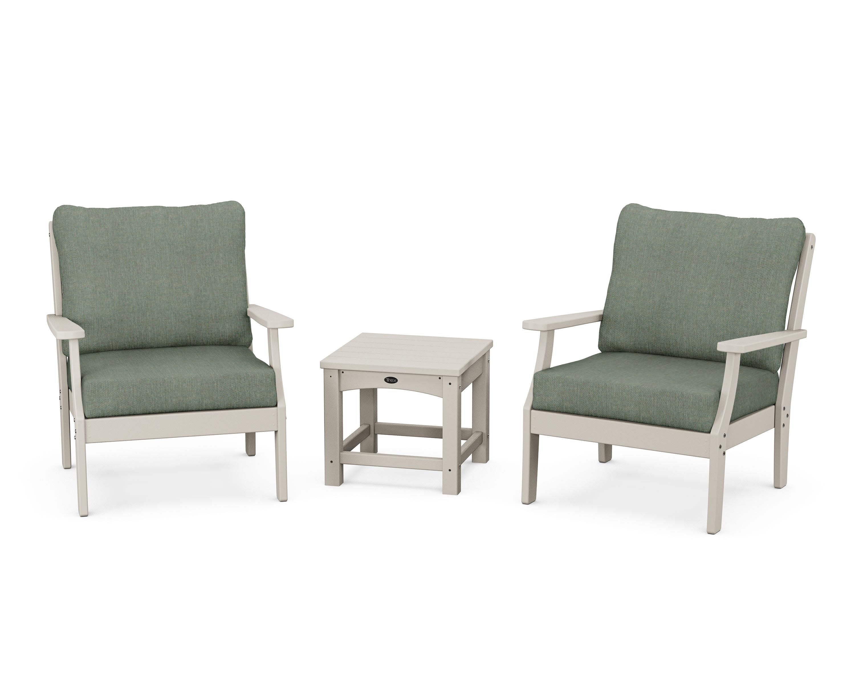 Yacht Club 3-Piece Deep Seating Set in Sand Castle / Cast Sage