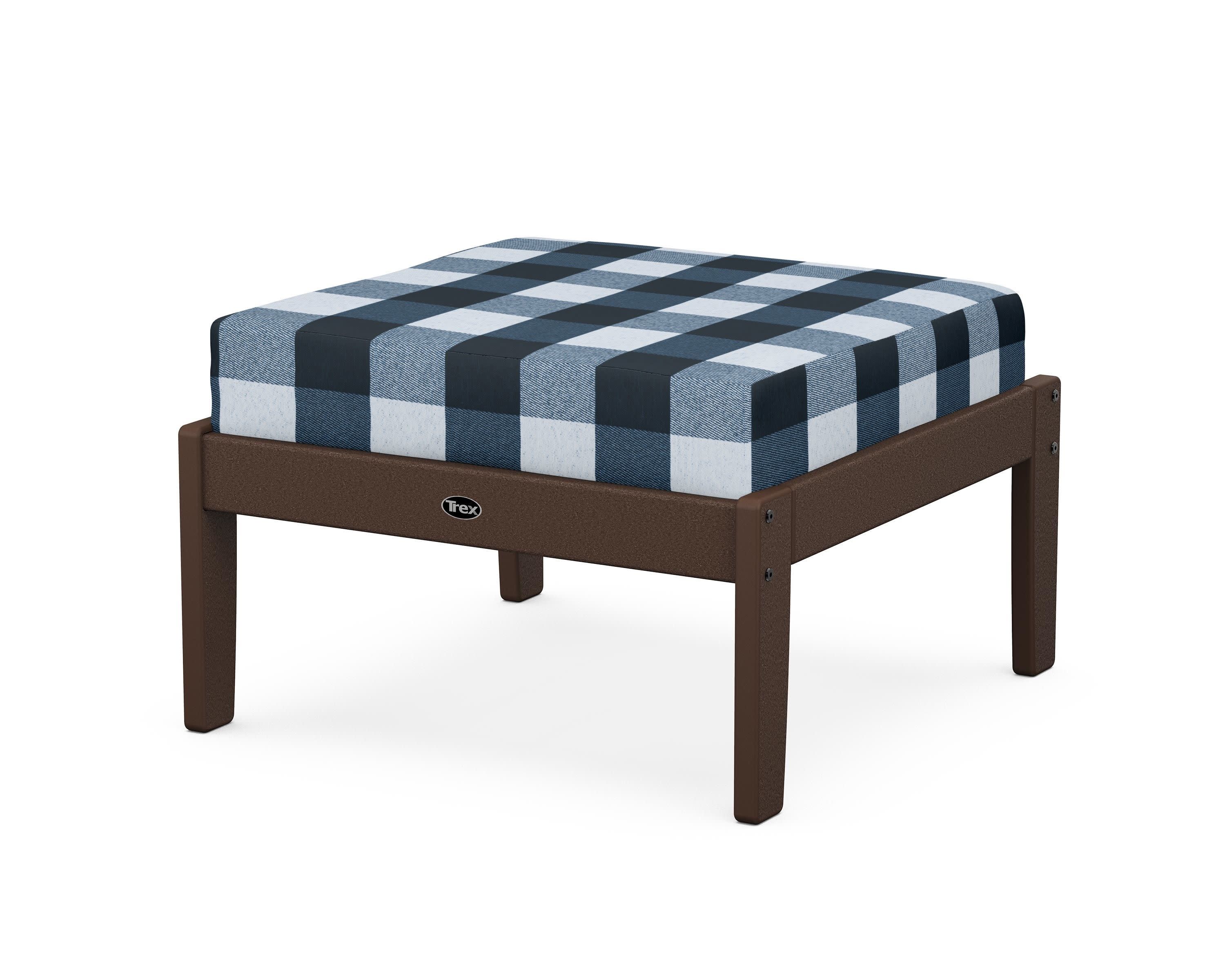 Yacht Club Deep Seating Ottoman in Vintage Lantern / Buffalo Plaid Marine Indigo