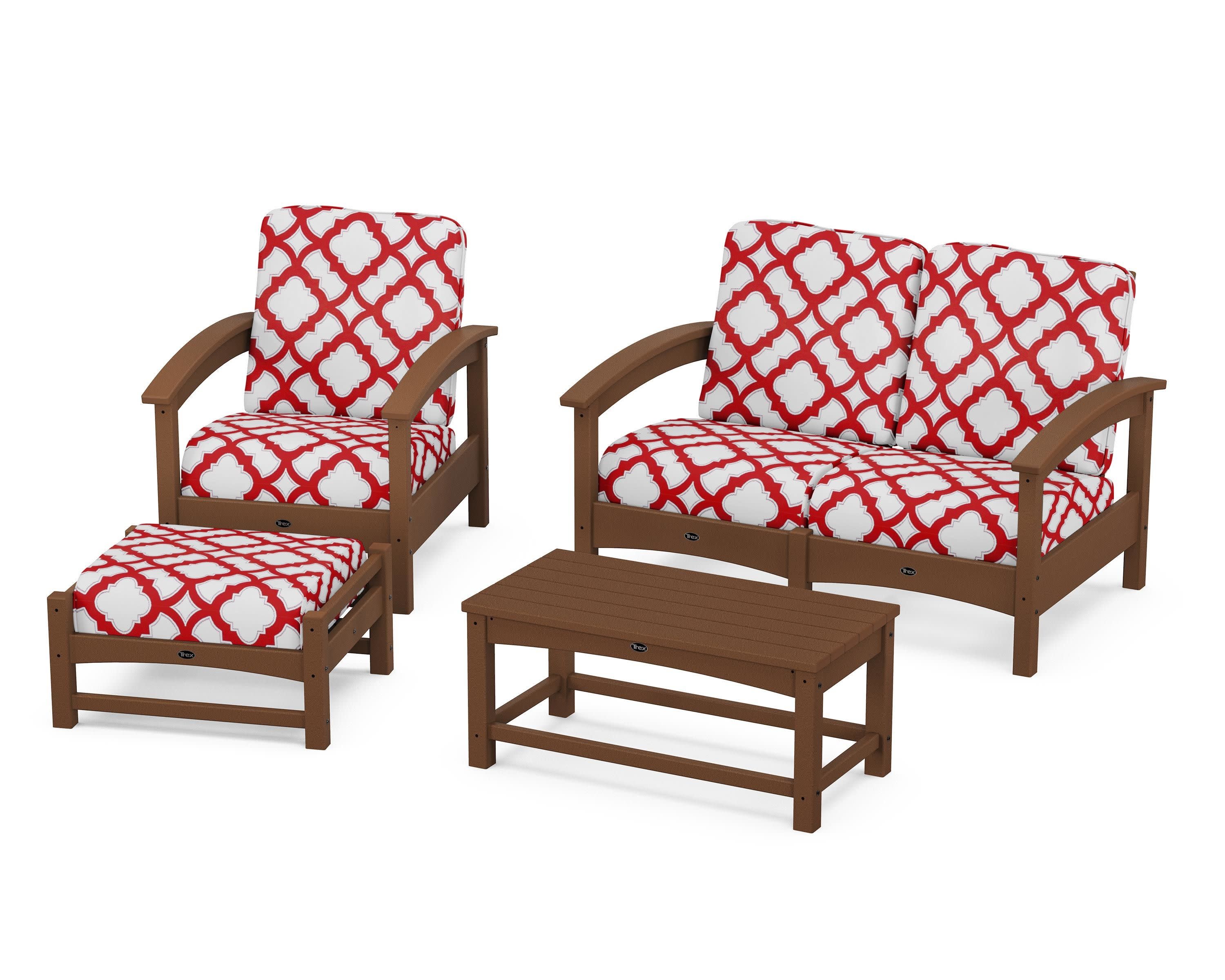 Rockport 4-Piece Deep Seating Conversation Group in Tree House / Trellis Crimson