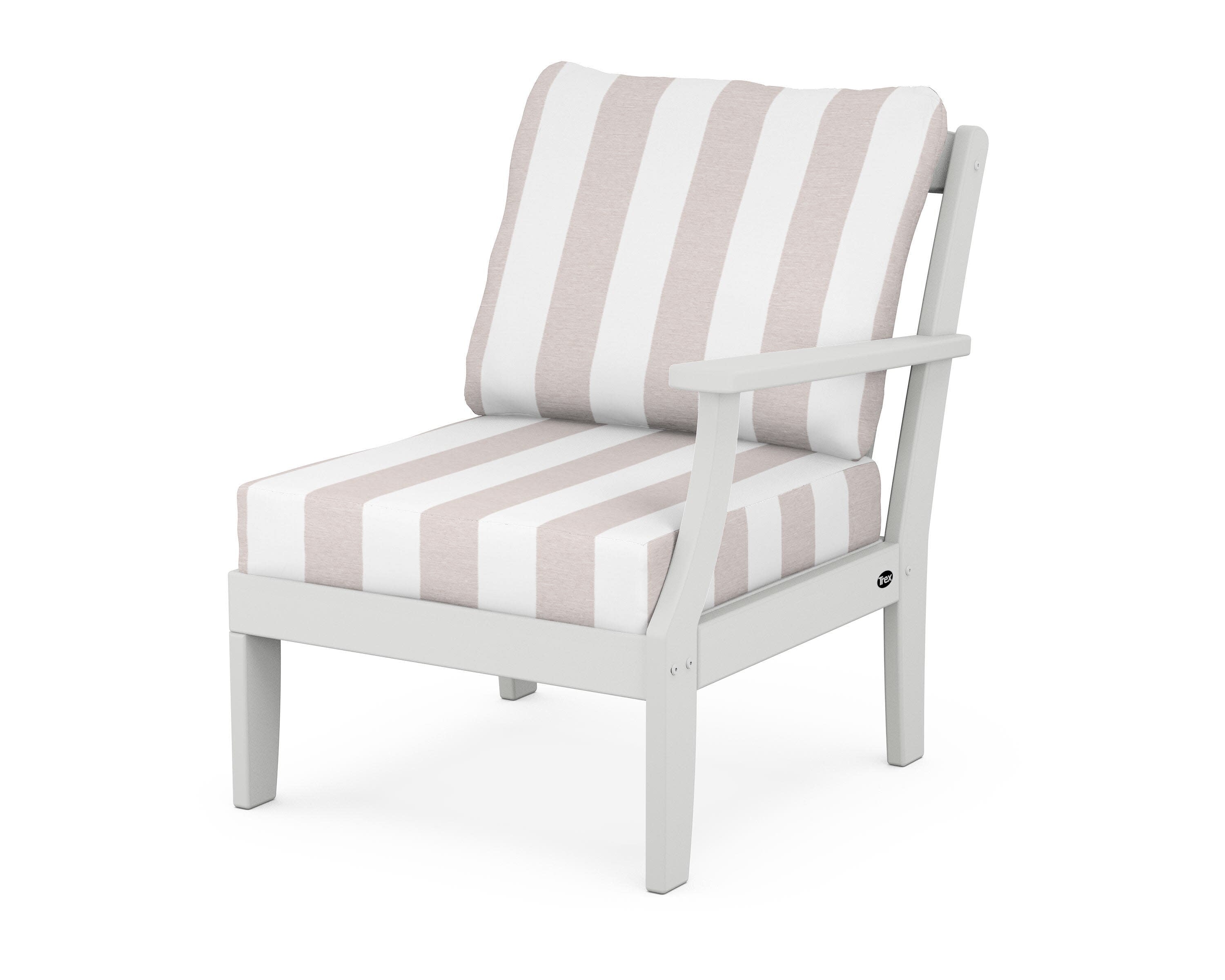 Yacht Club Modular Right Arm Chair in Classic White / Cabana Stripe Dune Burlap