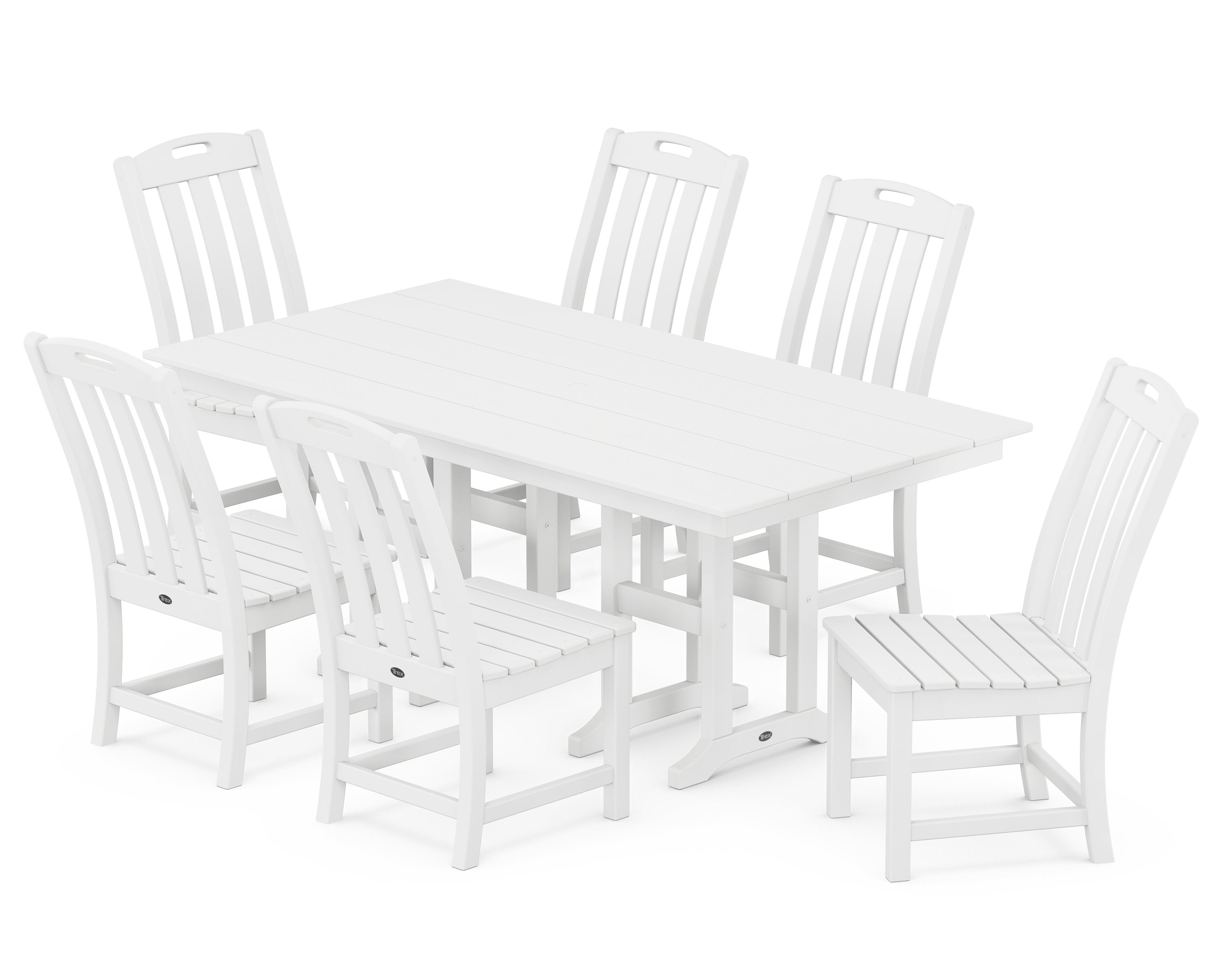 Yacht Club 7-Piece Farmhouse Side Chair Dining Set in Classic White