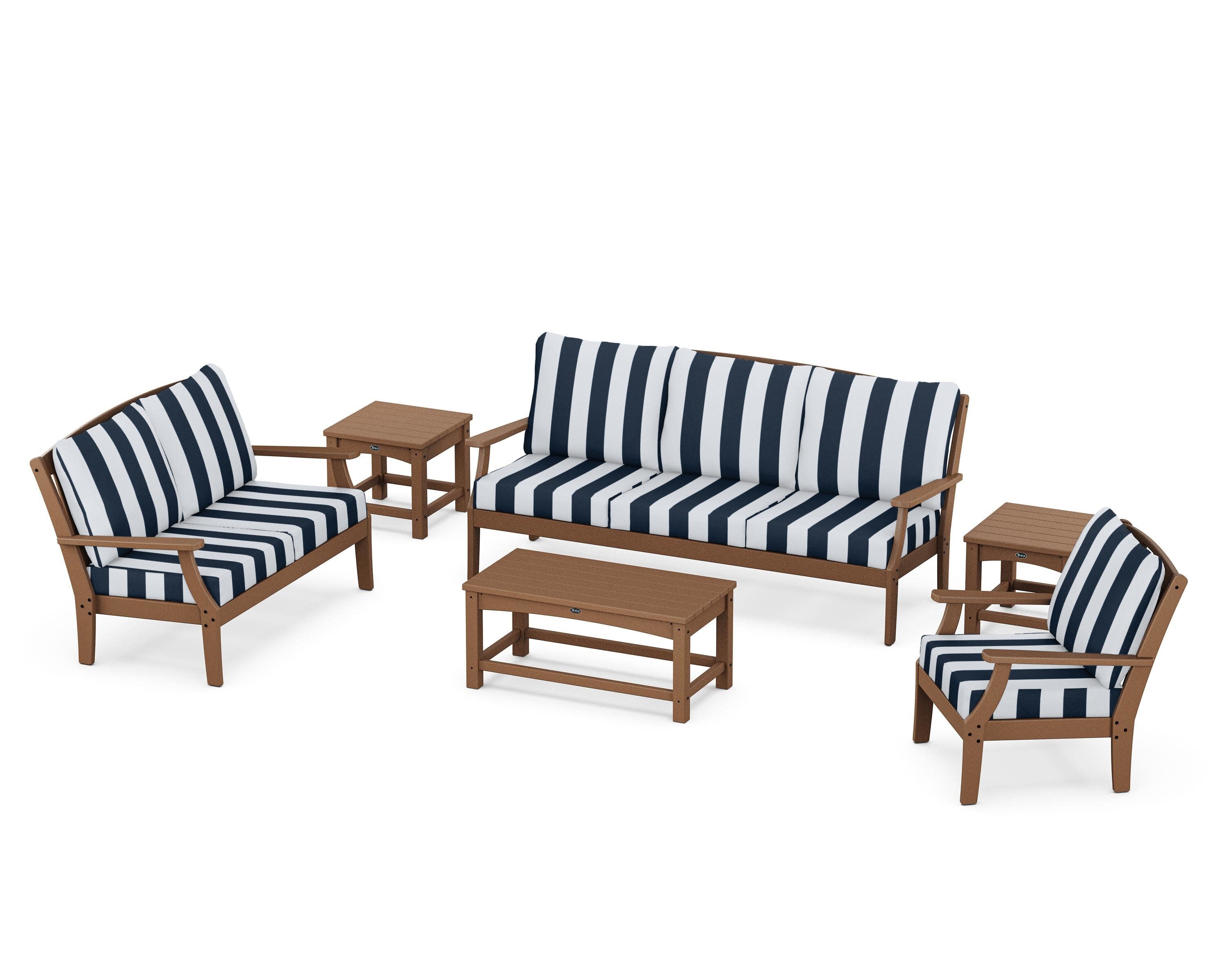Yacht Club 6-Piece Deep Seating Set in Tree House / Cabana Stripe Marine Indigo
