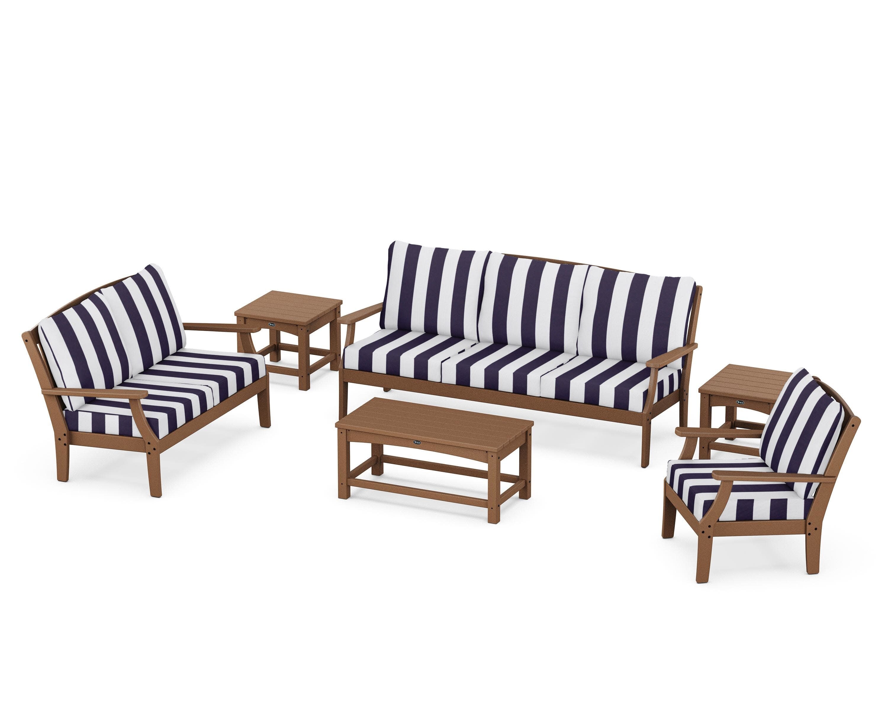 Yacht Club 6-Piece Deep Seating Set in Tree House / Cabana Stripe Navy