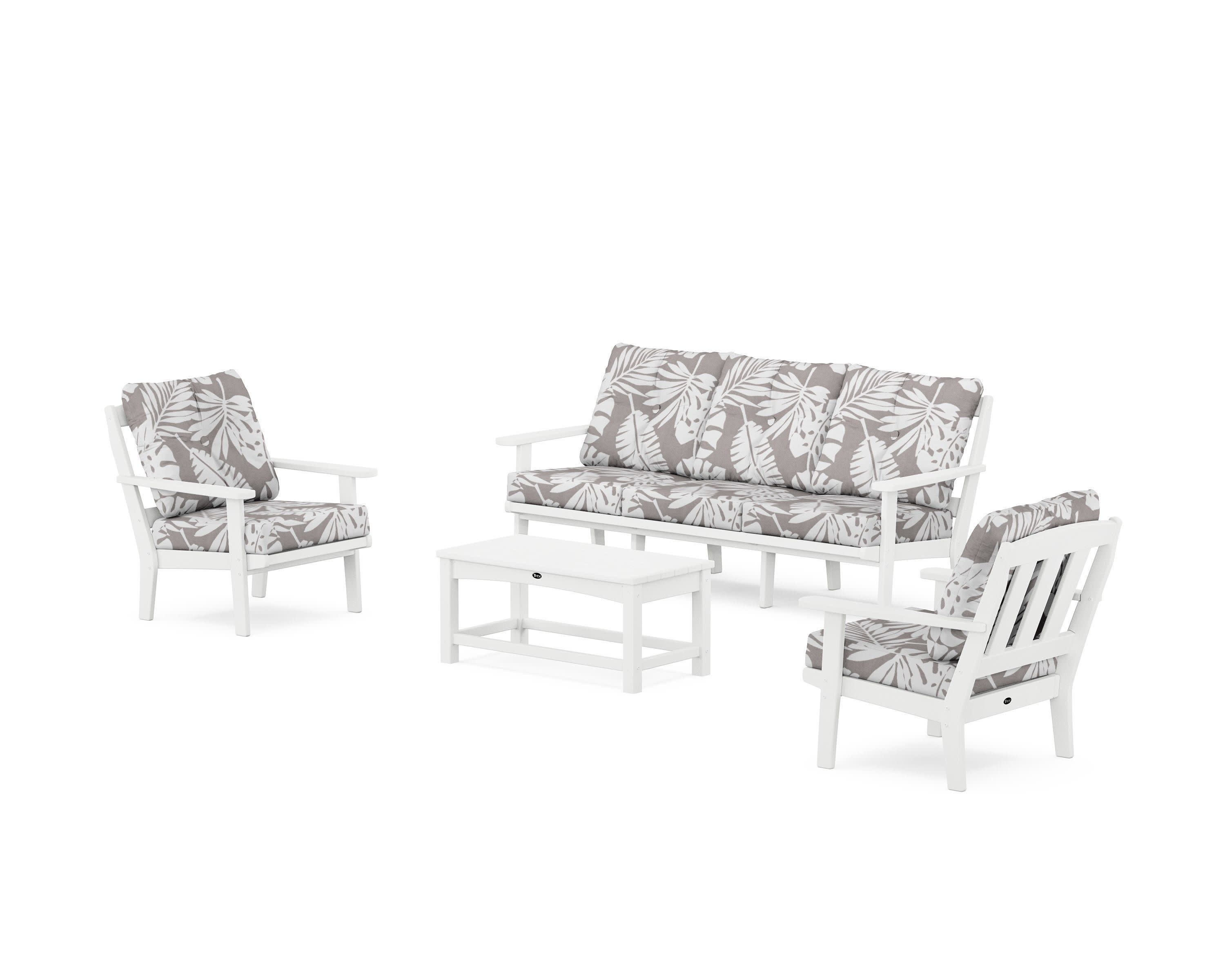 Cape Cod 4-Piece Deep Seating Set with Sofa in Classic White / Leaf Grey Mist