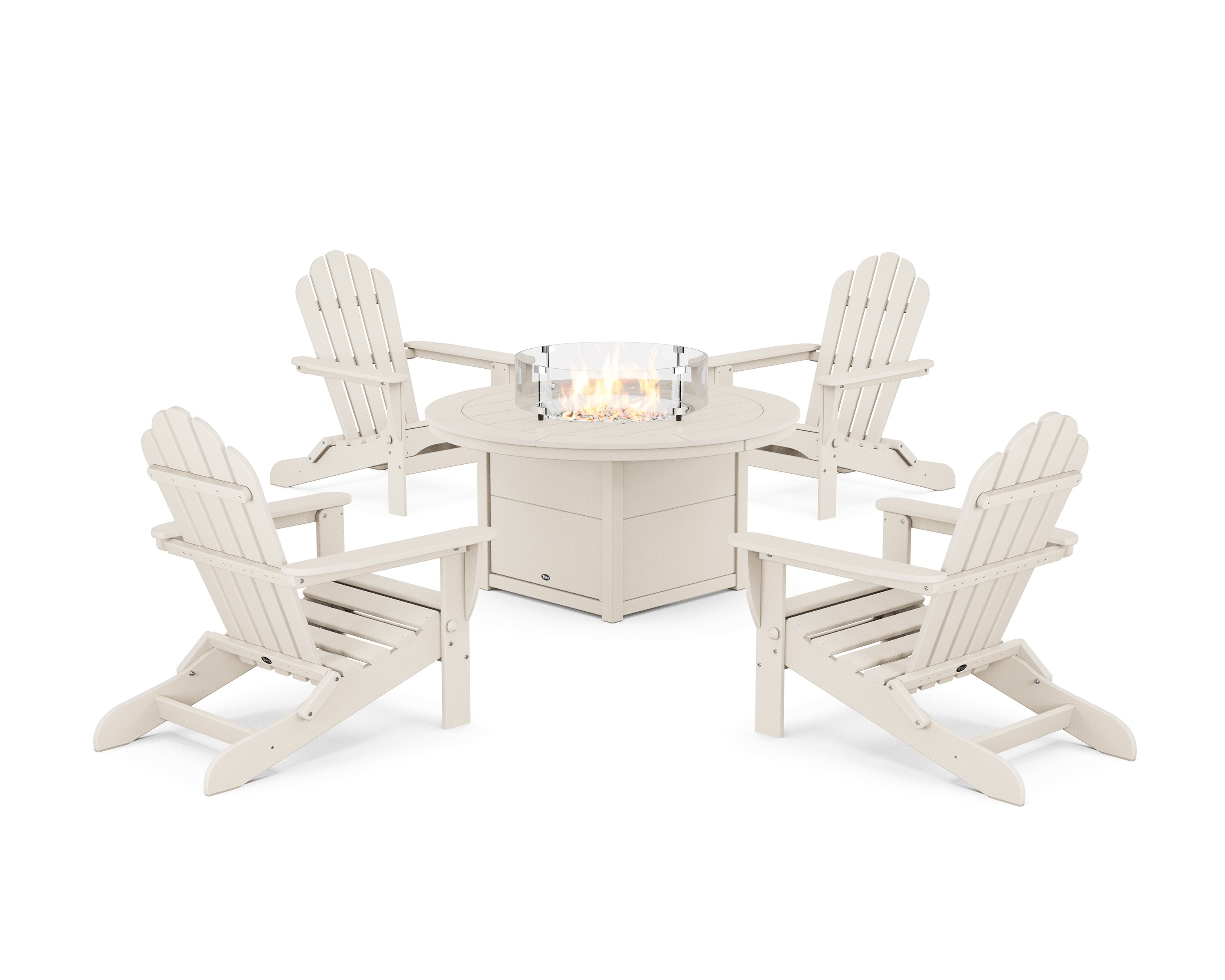 5-Piece Monterey Bay Folding Adirondack Conversation Set with Fire Pit Table in Sand Castle