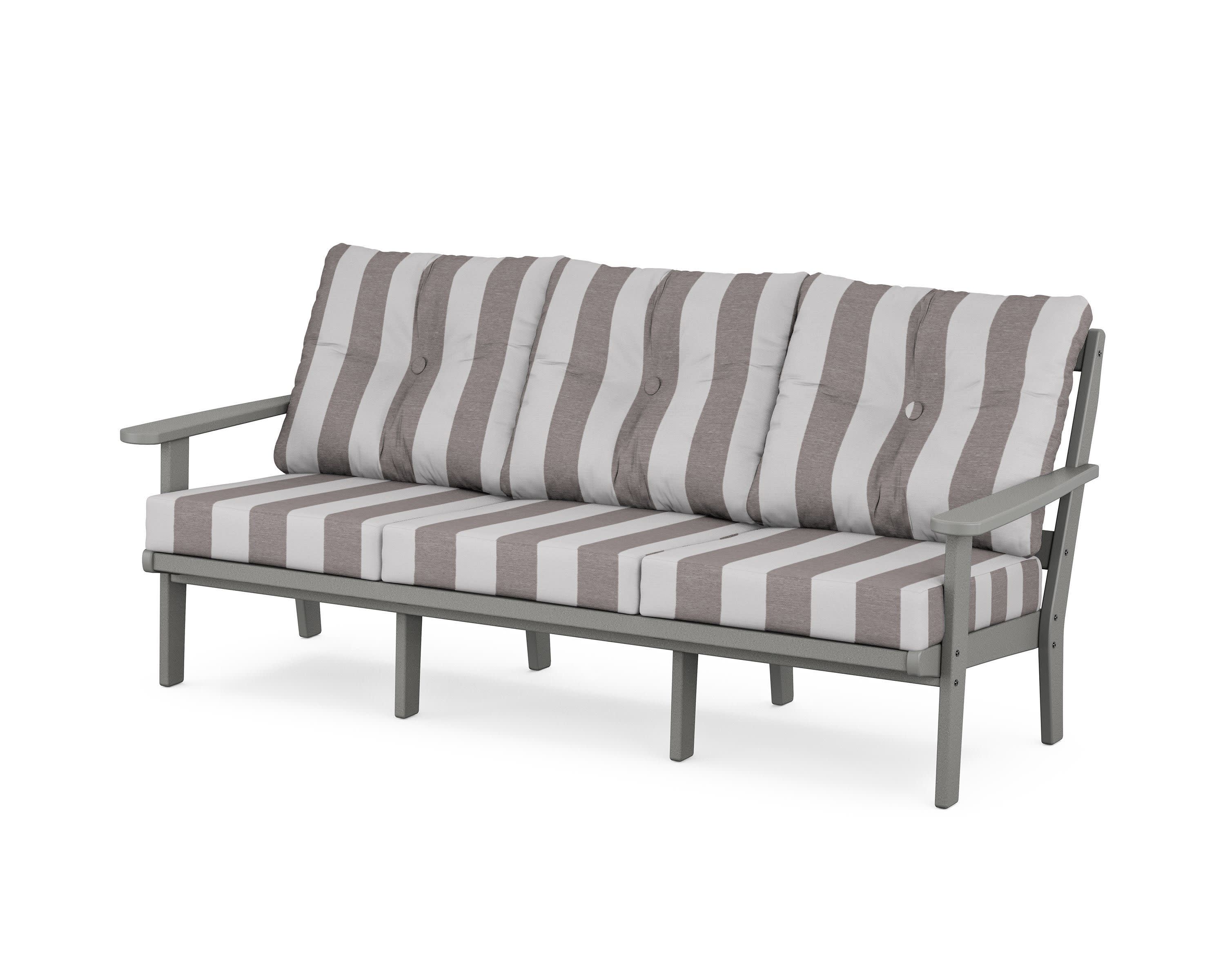 Cape Cod Deep Seating Sofa in Stepping Stone / Cabana Stripe Grey Mist