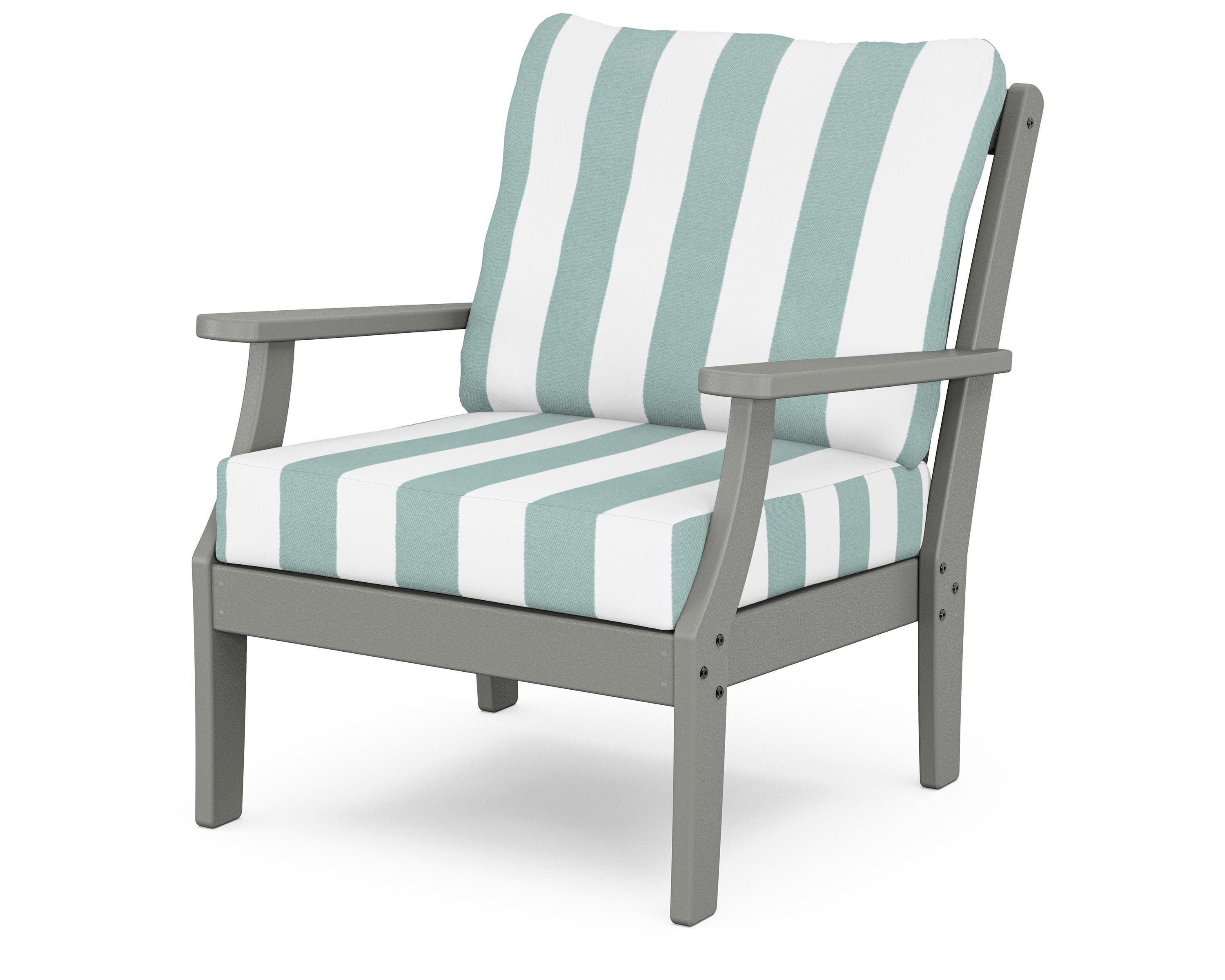 Yacht Club Deep Seating Chair in Stepping Stone / Cabana Stripe Glacier Spa