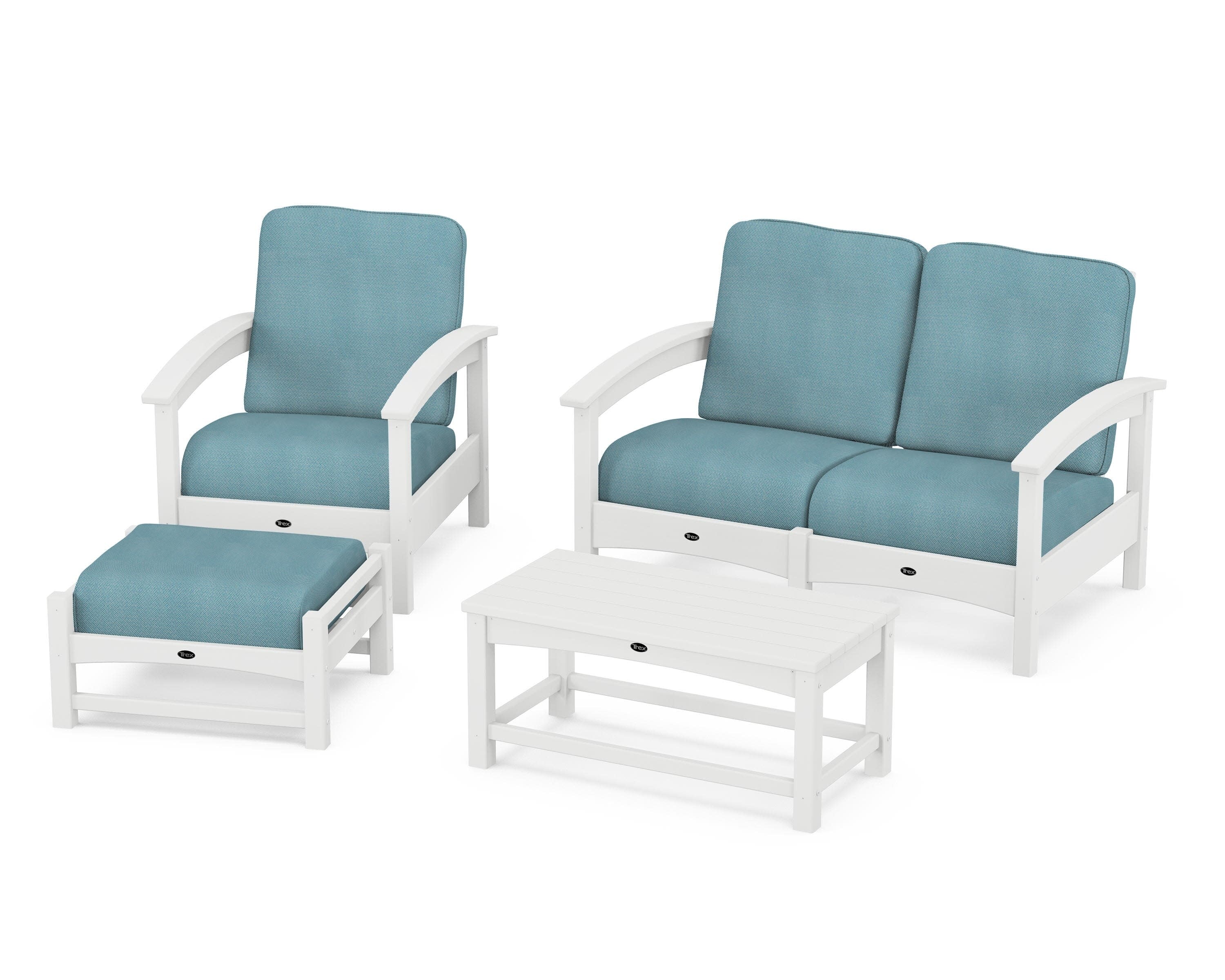 Rockport 4-Piece Deep Seating Conversation Group in Classic White / Lattice Sky Blue